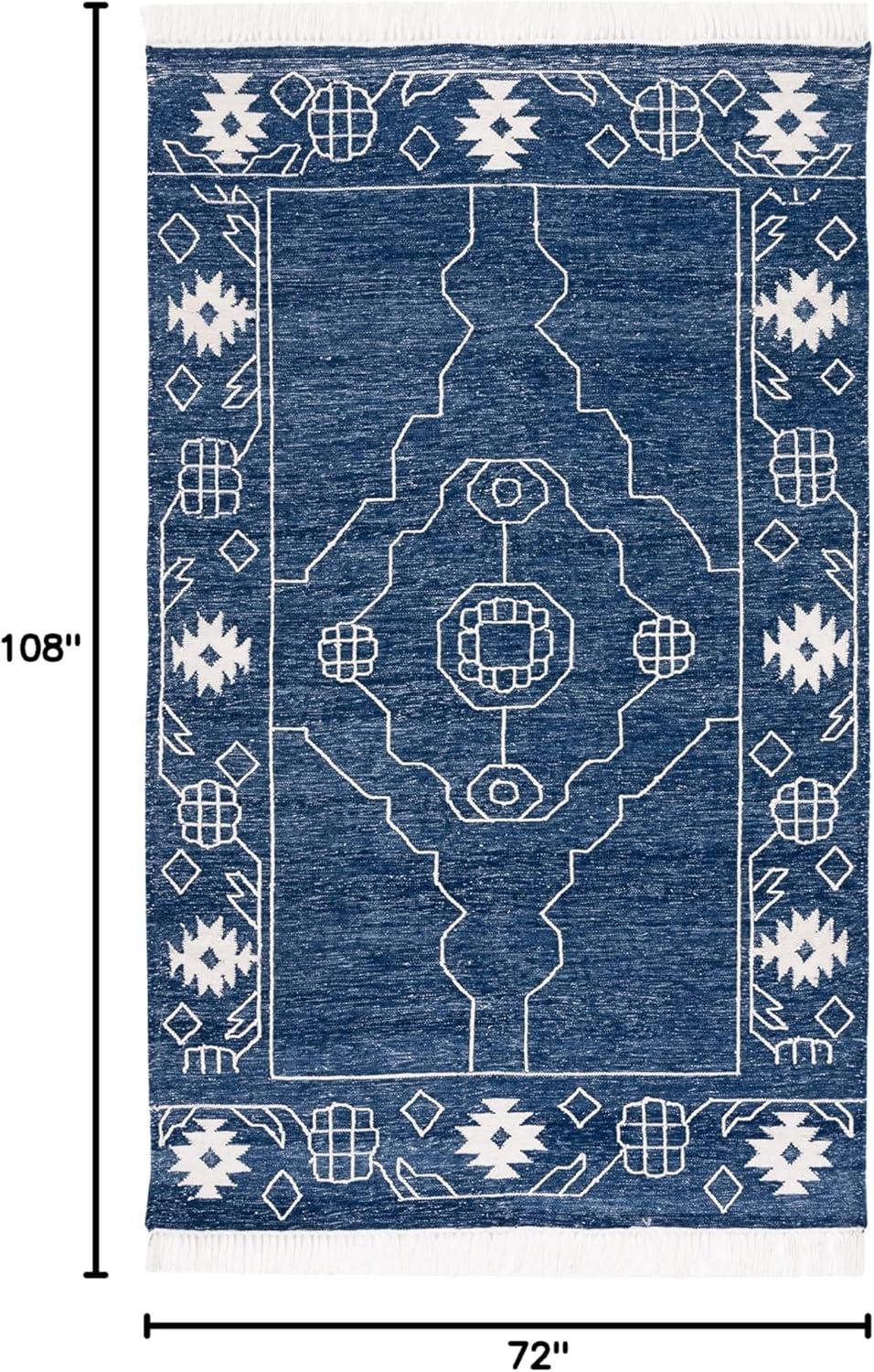 image:imageSAFAVIEH Kilim Collection Area Rug 6 x 9 Blue amp Ivory Flat Weave Rustic Boho Tribal Design NonShedding amp Easy Care Ideal for High Traffic Areas in Living Room Bedroom KLM763MNavyIvory