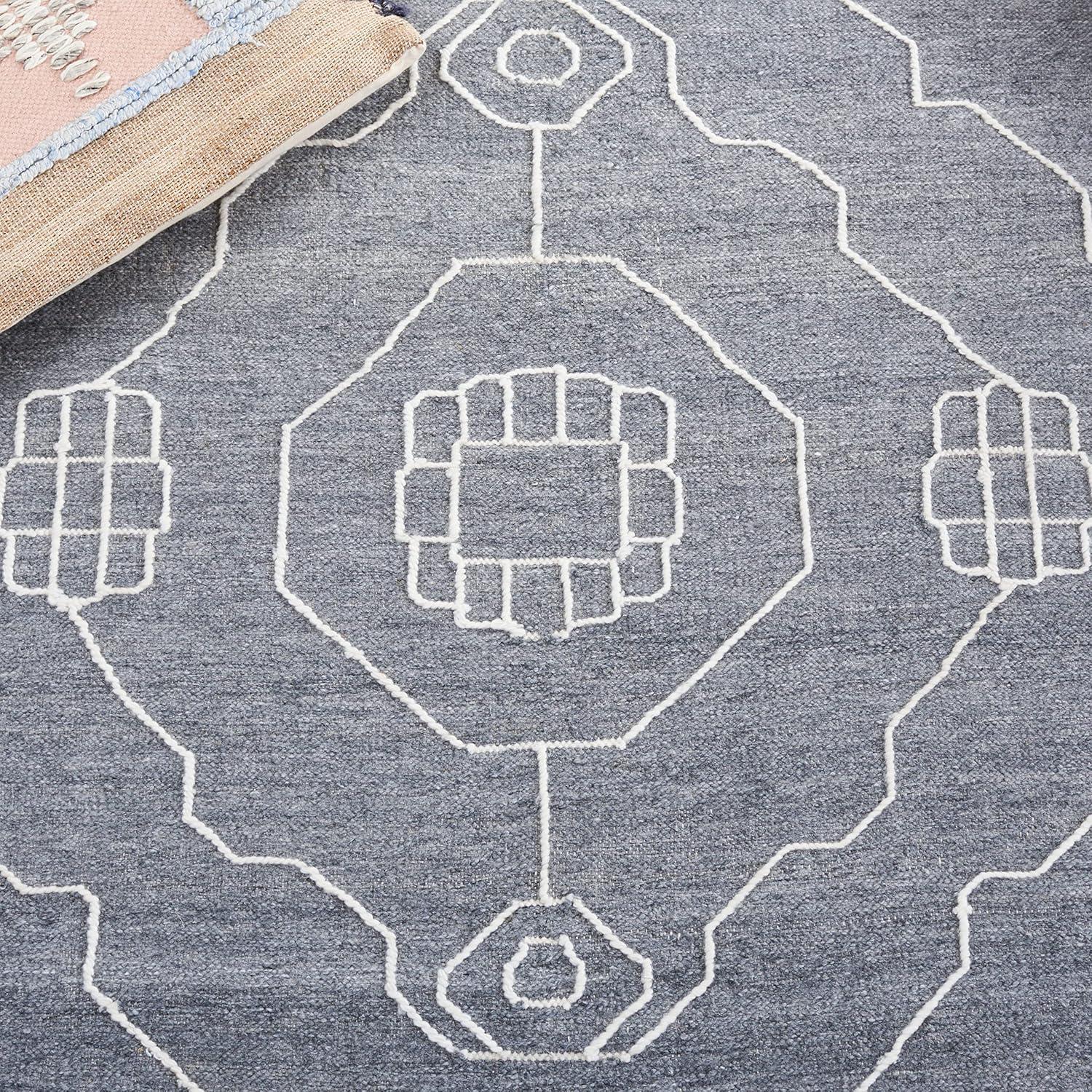 image:imageSAFAVIEH Kilim Collection Area Rug 6 x 9 Blue amp Ivory Flat Weave Rustic Boho Tribal Design NonShedding amp Easy Care Ideal for High Traffic Areas in Living Room Bedroom KLM763MDark GreyIvory