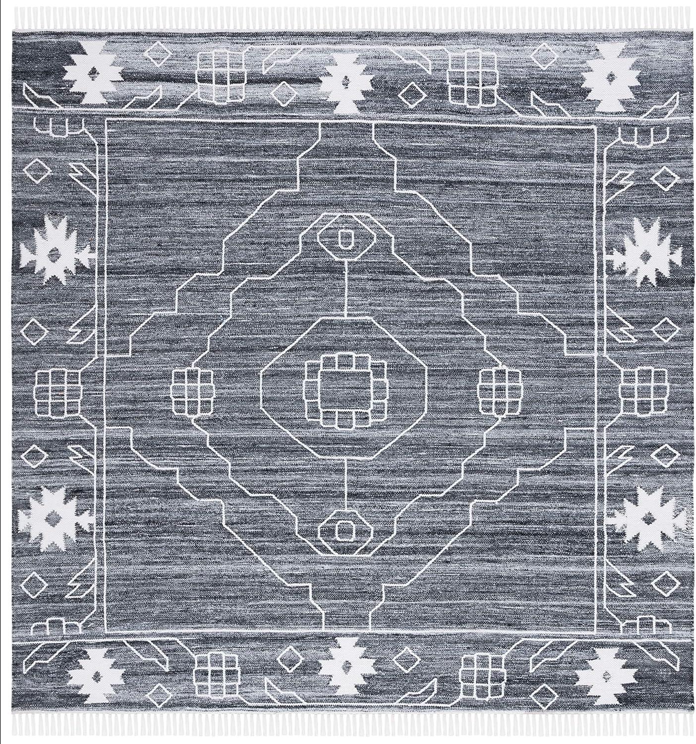 image:imageSAFAVIEH Kilim Collection Area Rug 6 x 9 Blue amp Ivory Flat Weave Rustic Boho Tribal Design NonShedding amp Easy Care Ideal for High Traffic Areas in Living Room Bedroom KLM763MBlackIvory