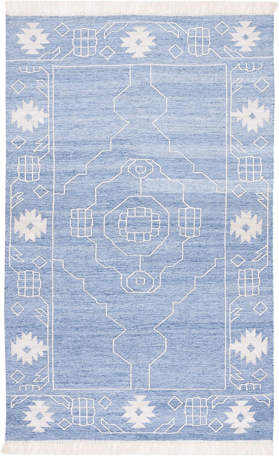 image:imageSAFAVIEH Kilim Collection Area Rug 6 x 9 Blue amp Ivory Flat Weave Rustic Boho Tribal Design NonShedding amp Easy Care Ideal for High Traffic Areas in Living Room Bedroom KLM763MBlueIvory