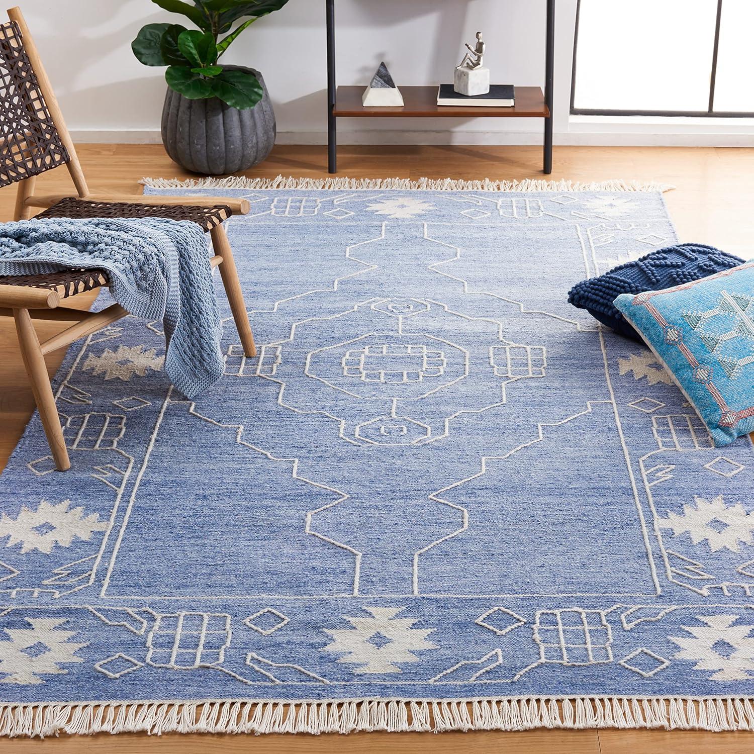 image:imageSAFAVIEH Kilim Collection Area Rug 6 x 9 Blue amp Ivory Flat Weave Rustic Boho Tribal Design NonShedding amp Easy Care Ideal for High Traffic Areas in Living Room Bedroom KLM763MBlueIvory
