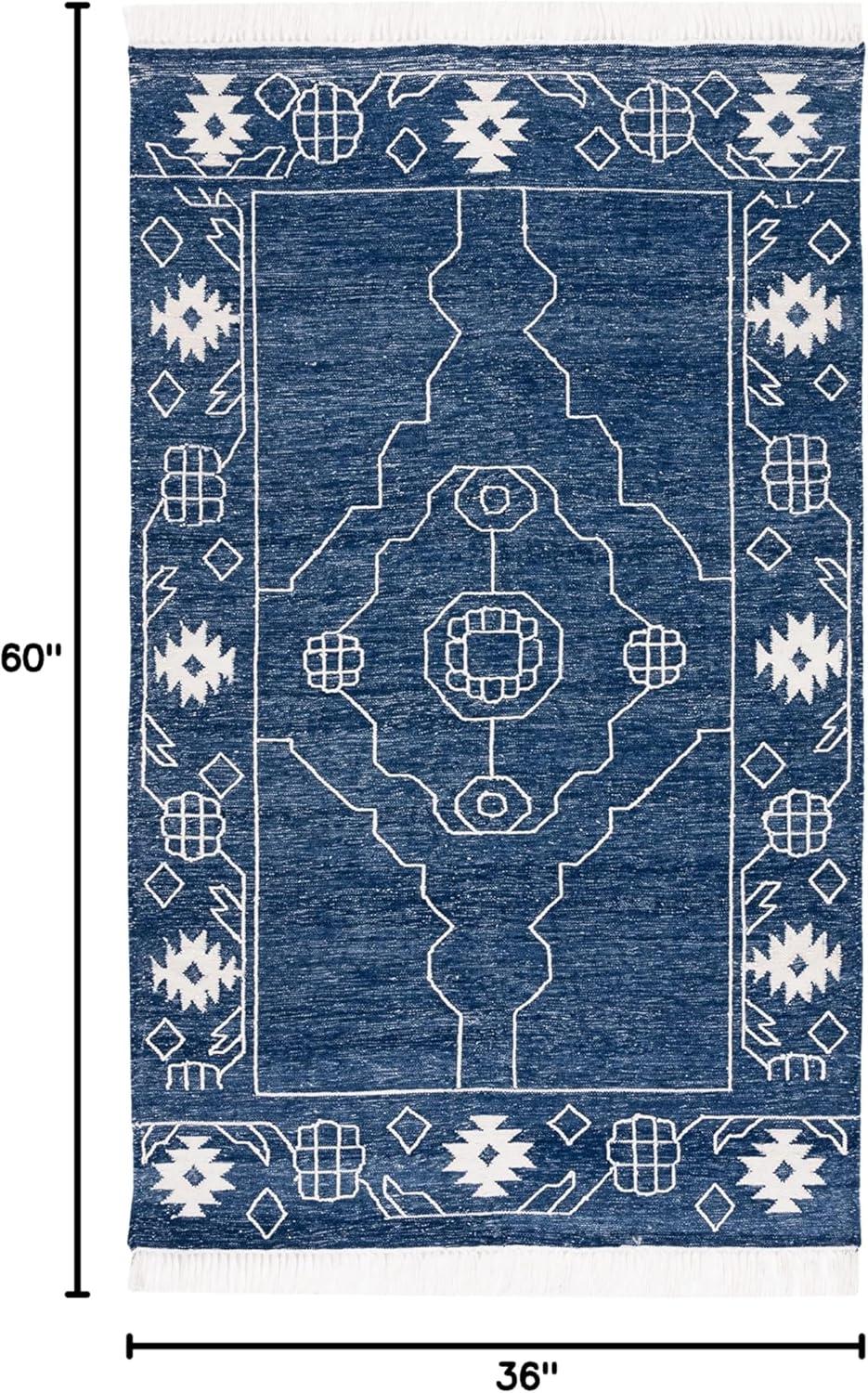 image:imageSAFAVIEH Kilim Collection Area Rug 6 x 9 Blue amp Ivory Flat Weave Rustic Boho Tribal Design NonShedding amp Easy Care Ideal for High Traffic Areas in Living Room Bedroom KLM763MNavyIvory