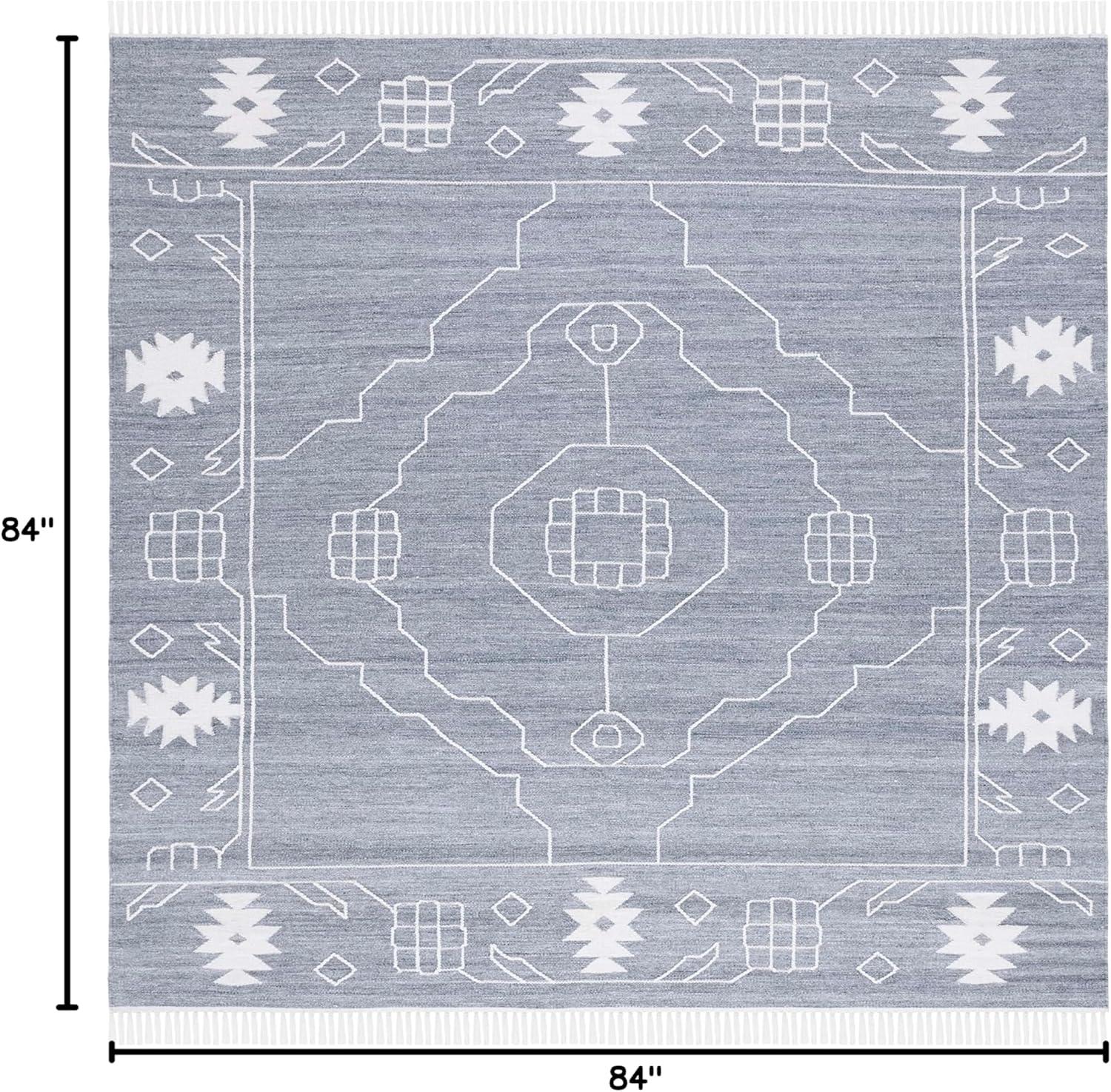 image:imageSAFAVIEH Kilim Collection Area Rug 6 x 9 Blue amp Ivory Flat Weave Rustic Boho Tribal Design NonShedding amp Easy Care Ideal for High Traffic Areas in Living Room Bedroom KLM763MDark GreyIvory