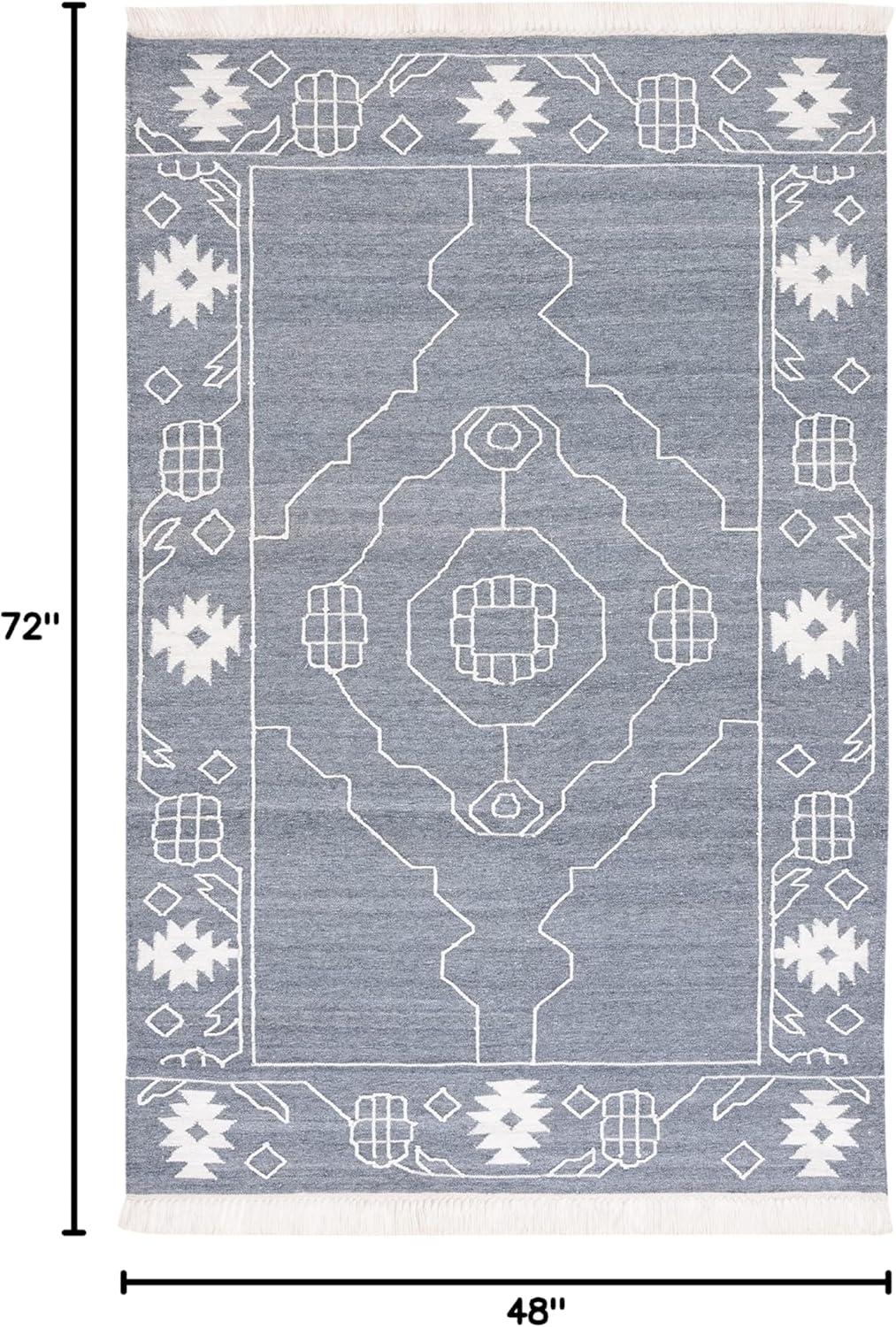 image:imageSAFAVIEH Kilim Collection Area Rug 6 x 9 Blue amp Ivory Flat Weave Rustic Boho Tribal Design NonShedding amp Easy Care Ideal for High Traffic Areas in Living Room Bedroom KLM763MDark GreyIvory