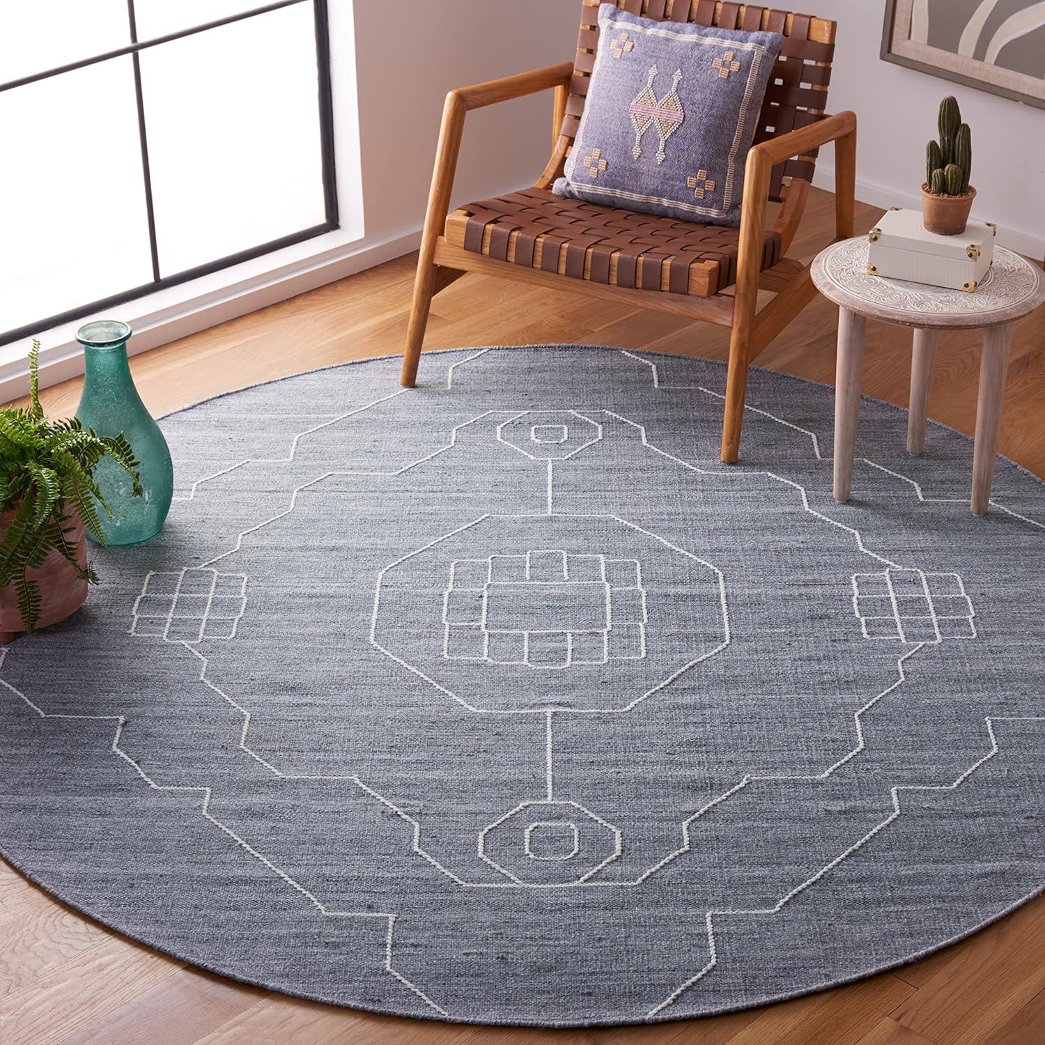 image:imageSAFAVIEH Kilim Collection Area Rug 6 x 9 Blue amp Ivory Flat Weave Rustic Boho Tribal Design NonShedding amp Easy Care Ideal for High Traffic Areas in Living Room Bedroom KLM763MDark GreyIvory