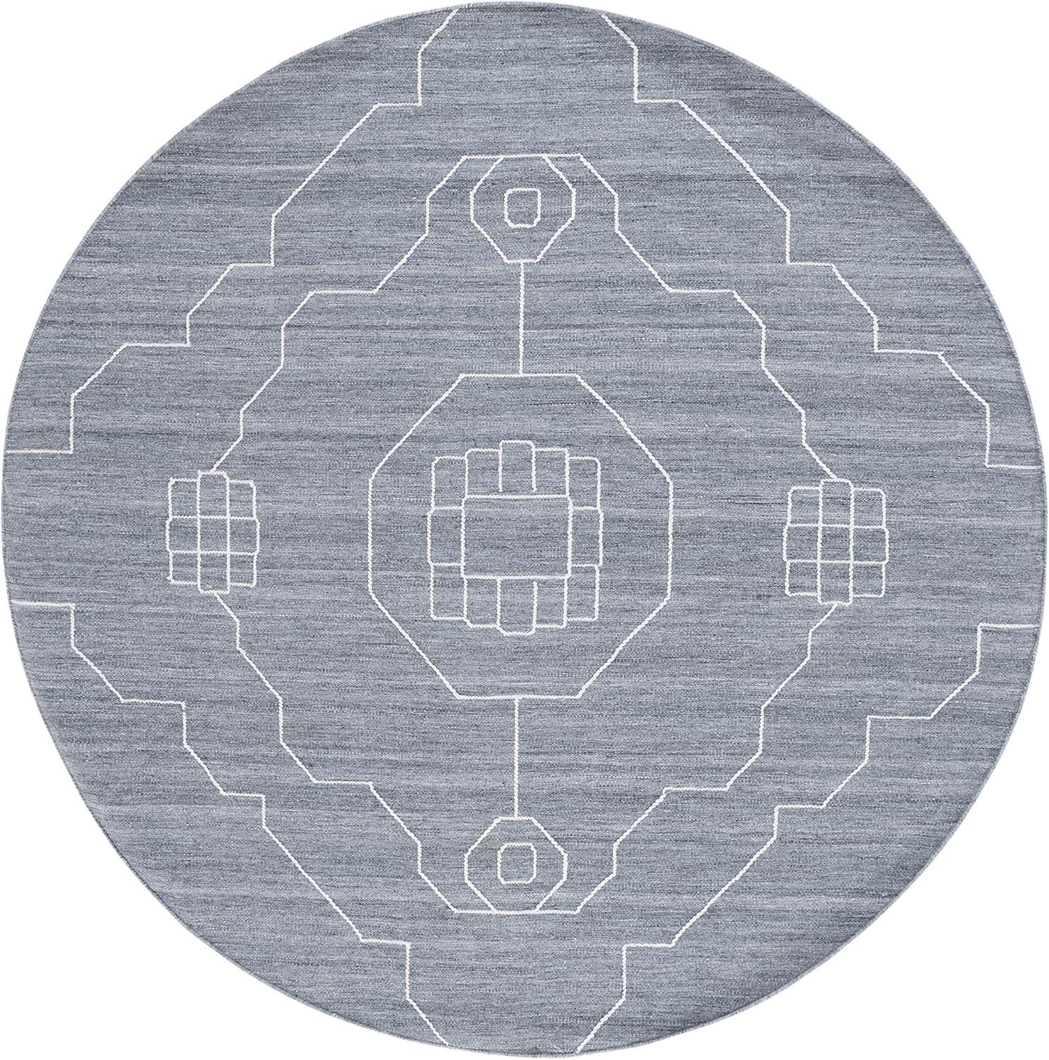 image:imageSAFAVIEH Kilim Collection Area Rug 6 x 9 Blue amp Ivory Flat Weave Rustic Boho Tribal Design NonShedding amp Easy Care Ideal for High Traffic Areas in Living Room Bedroom KLM763MDark GreyIvory
