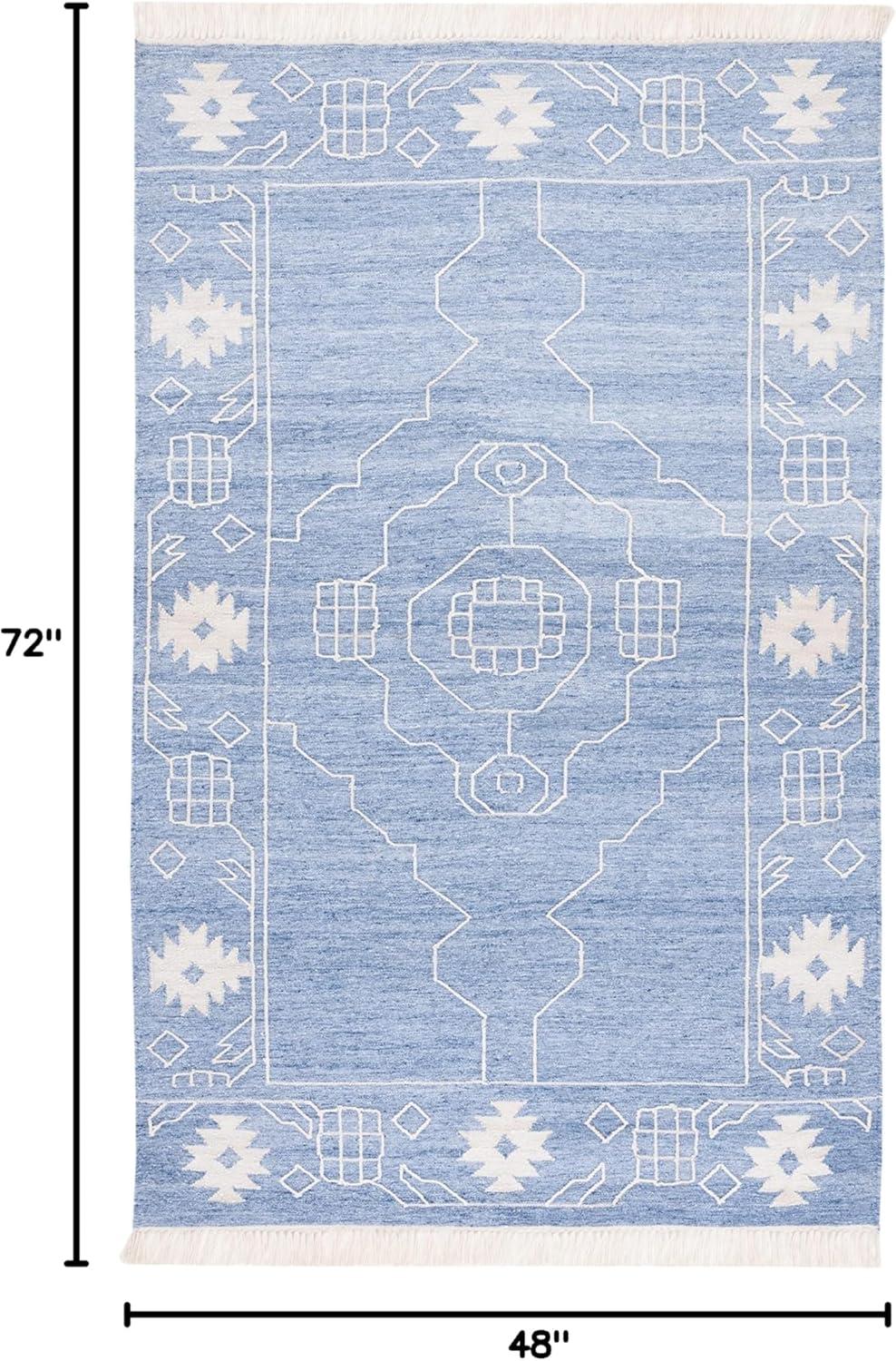 image:imageSAFAVIEH Kilim Collection Area Rug 6 x 9 Blue amp Ivory Flat Weave Rustic Boho Tribal Design NonShedding amp Easy Care Ideal for High Traffic Areas in Living Room Bedroom KLM763MBlueIvory
