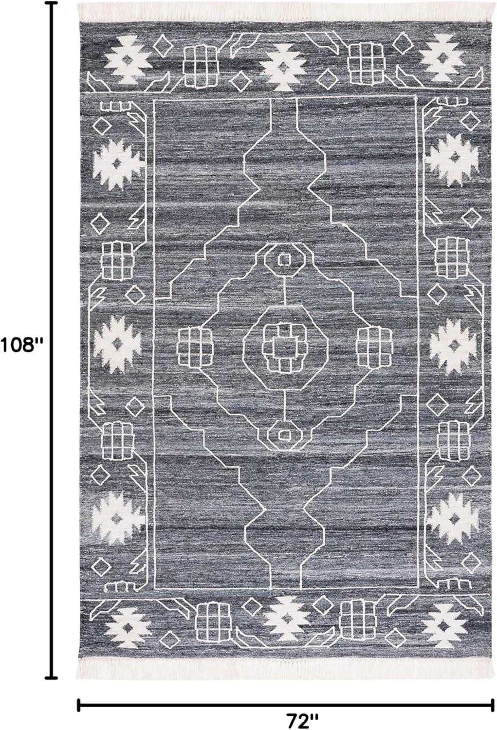 image:imageSAFAVIEH Kilim Collection Area Rug 6 x 9 Blue amp Ivory Flat Weave Rustic Boho Tribal Design NonShedding amp Easy Care Ideal for High Traffic Areas in Living Room Bedroom KLM763MBlackIvory