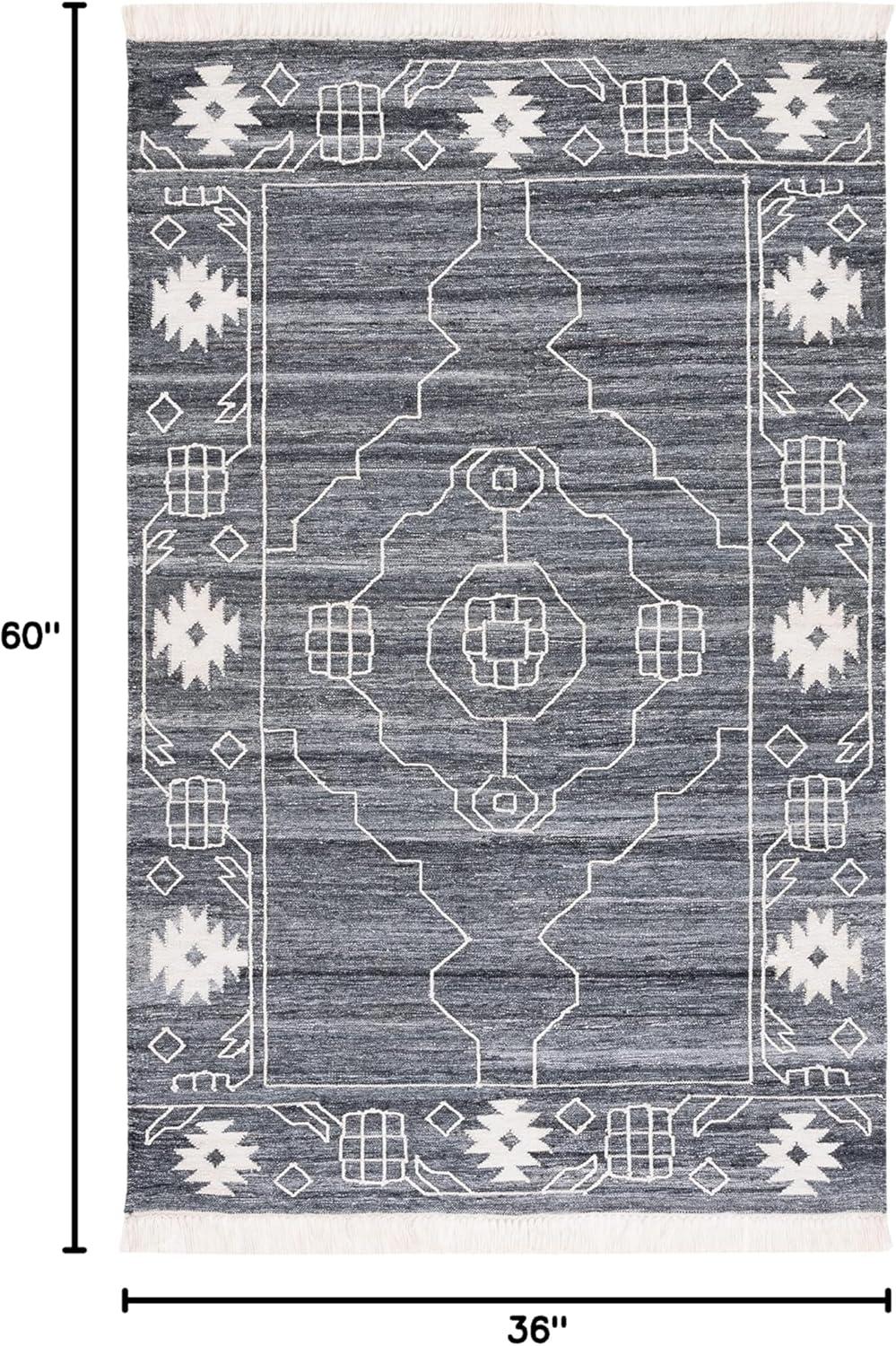 image:imageSAFAVIEH Kilim Collection Area Rug 6 x 9 Blue amp Ivory Flat Weave Rustic Boho Tribal Design NonShedding amp Easy Care Ideal for High Traffic Areas in Living Room Bedroom KLM763MBlackIvory