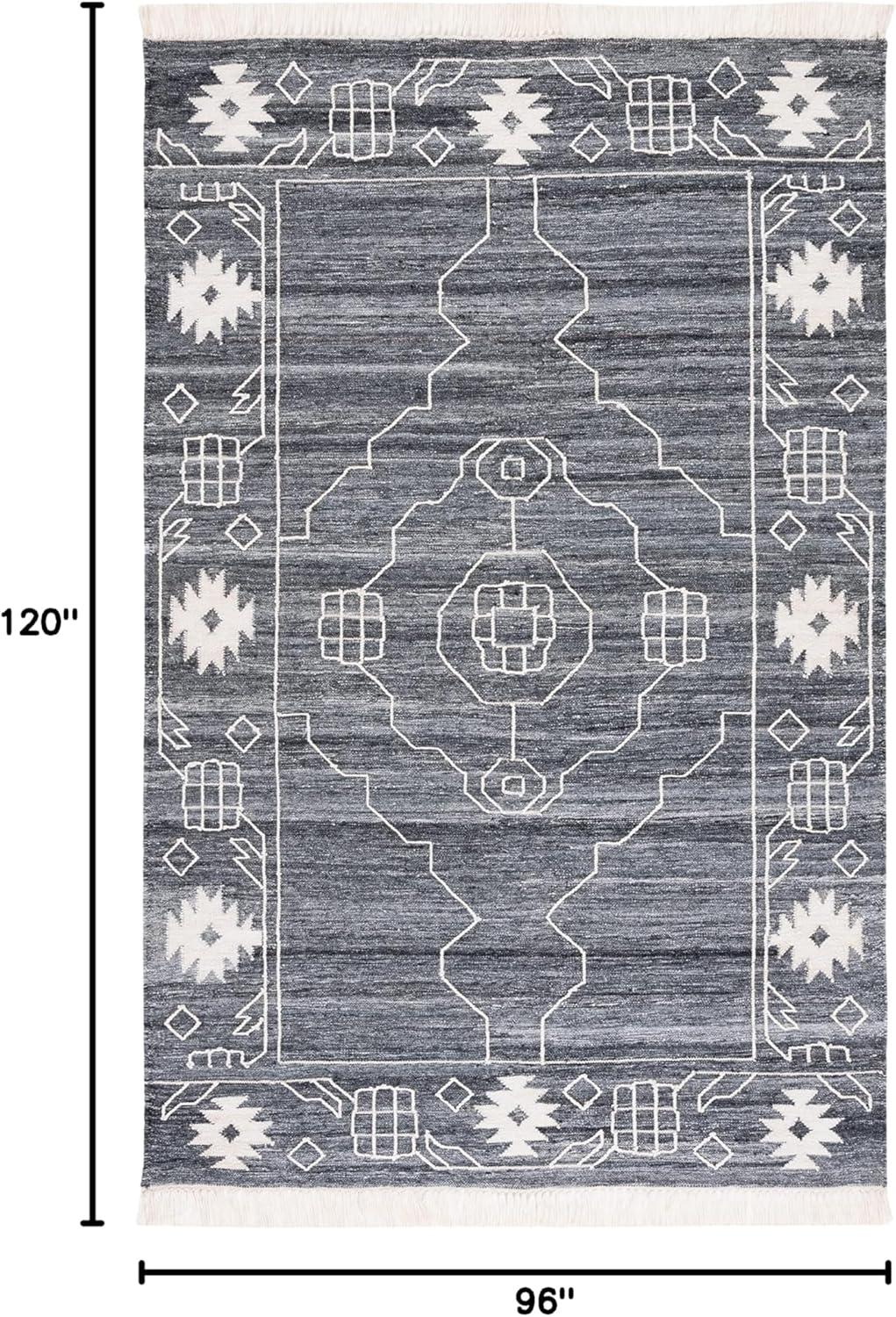 image:imageSAFAVIEH Kilim Collection Area Rug 6 x 9 Blue amp Ivory Flat Weave Rustic Boho Tribal Design NonShedding amp Easy Care Ideal for High Traffic Areas in Living Room Bedroom KLM763MBlackIvory