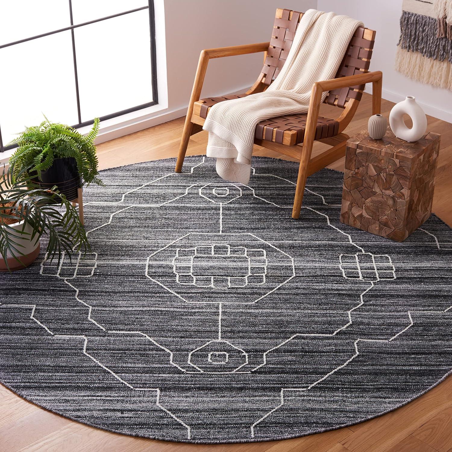 image:imageSAFAVIEH Kilim Collection Area Rug 6 x 9 Blue amp Ivory Flat Weave Rustic Boho Tribal Design NonShedding amp Easy Care Ideal for High Traffic Areas in Living Room Bedroom KLM763MBlackIvory