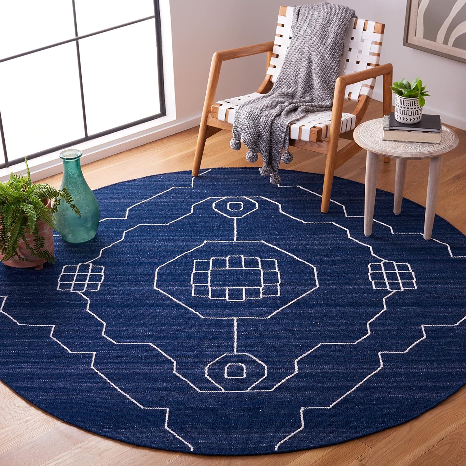 image:imageSAFAVIEH Kilim Collection Area Rug 6 x 9 Blue amp Ivory Flat Weave Rustic Boho Tribal Design NonShedding amp Easy Care Ideal for High Traffic Areas in Living Room Bedroom KLM763MNavyIvory