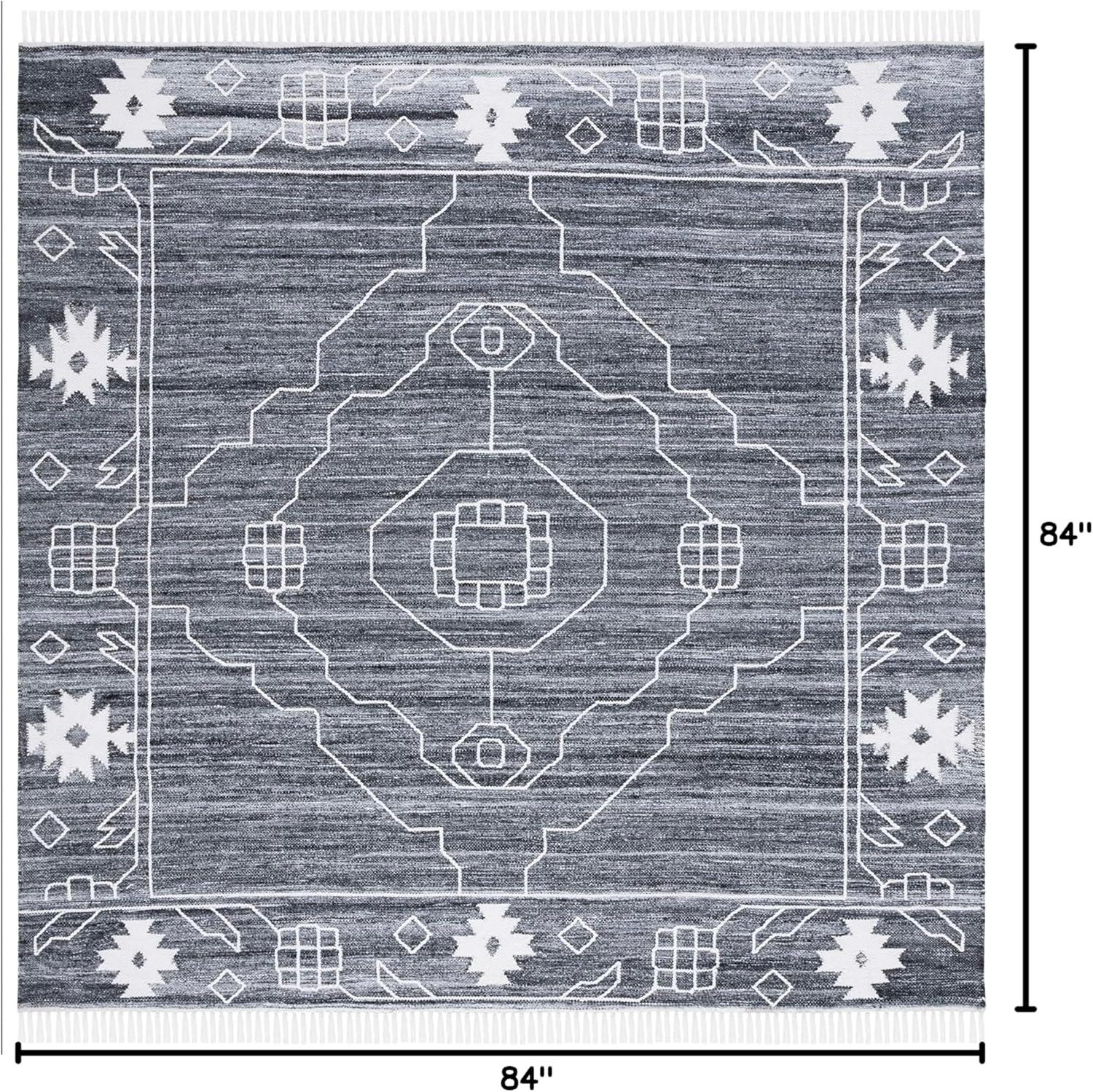 image:imageSAFAVIEH Kilim Collection Area Rug 6 x 9 Blue amp Ivory Flat Weave Rustic Boho Tribal Design NonShedding amp Easy Care Ideal for High Traffic Areas in Living Room Bedroom KLM763MBlackIvory