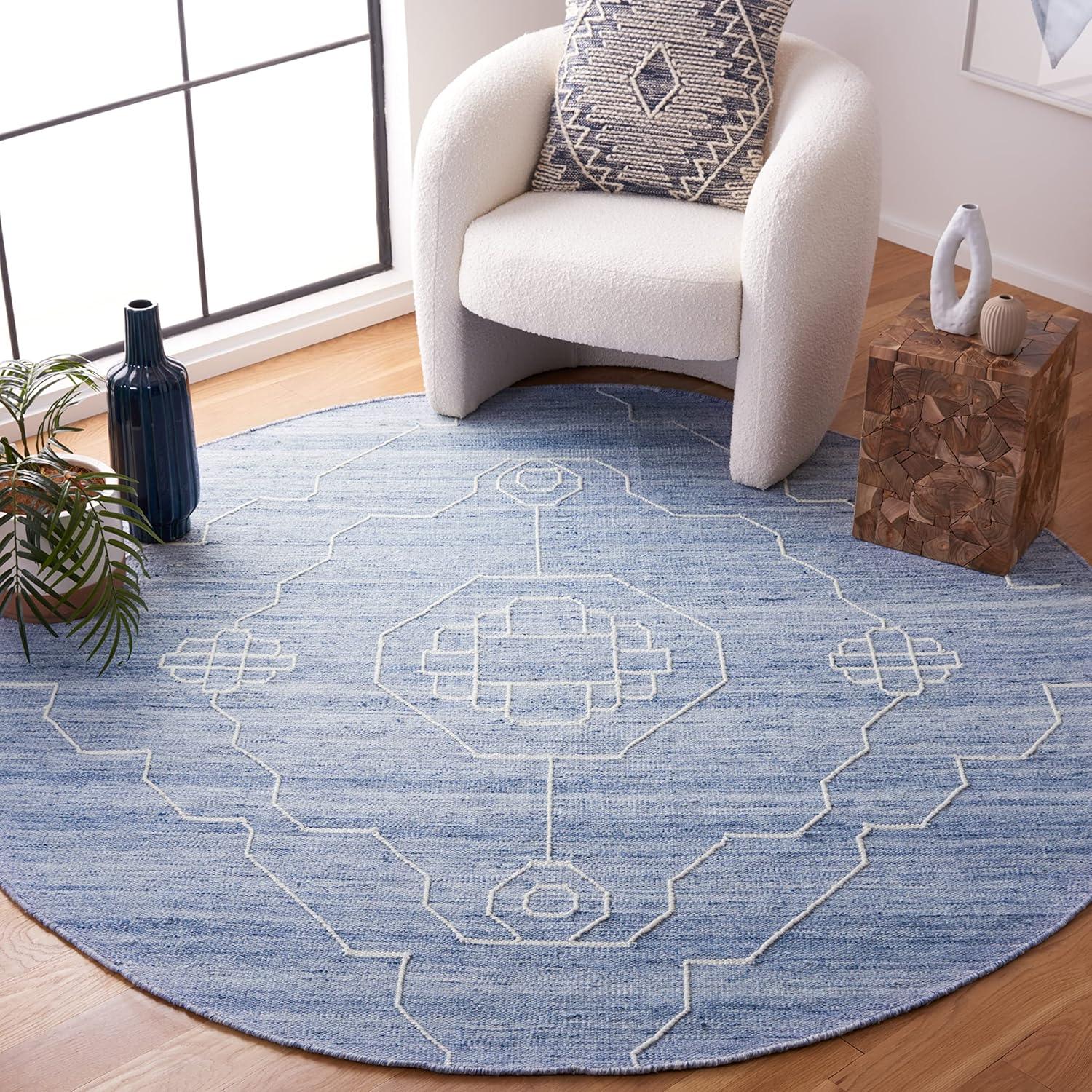 image:imageSAFAVIEH Kilim Collection Area Rug 6 x 9 Blue amp Ivory Flat Weave Rustic Boho Tribal Design NonShedding amp Easy Care Ideal for High Traffic Areas in Living Room Bedroom KLM763MBlueIvory