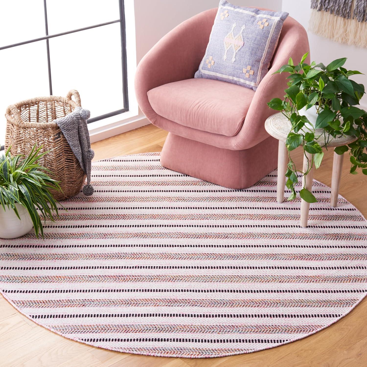 image:imageSAFAVIEH Kilim Collection Area Rug 6 x 9 Blue amp Ivory Flat Weave Rustic Boho Tribal Design NonShedding amp Easy Care Ideal for High Traffic Areas in Living Room Bedroom KLM763MPinkIvory