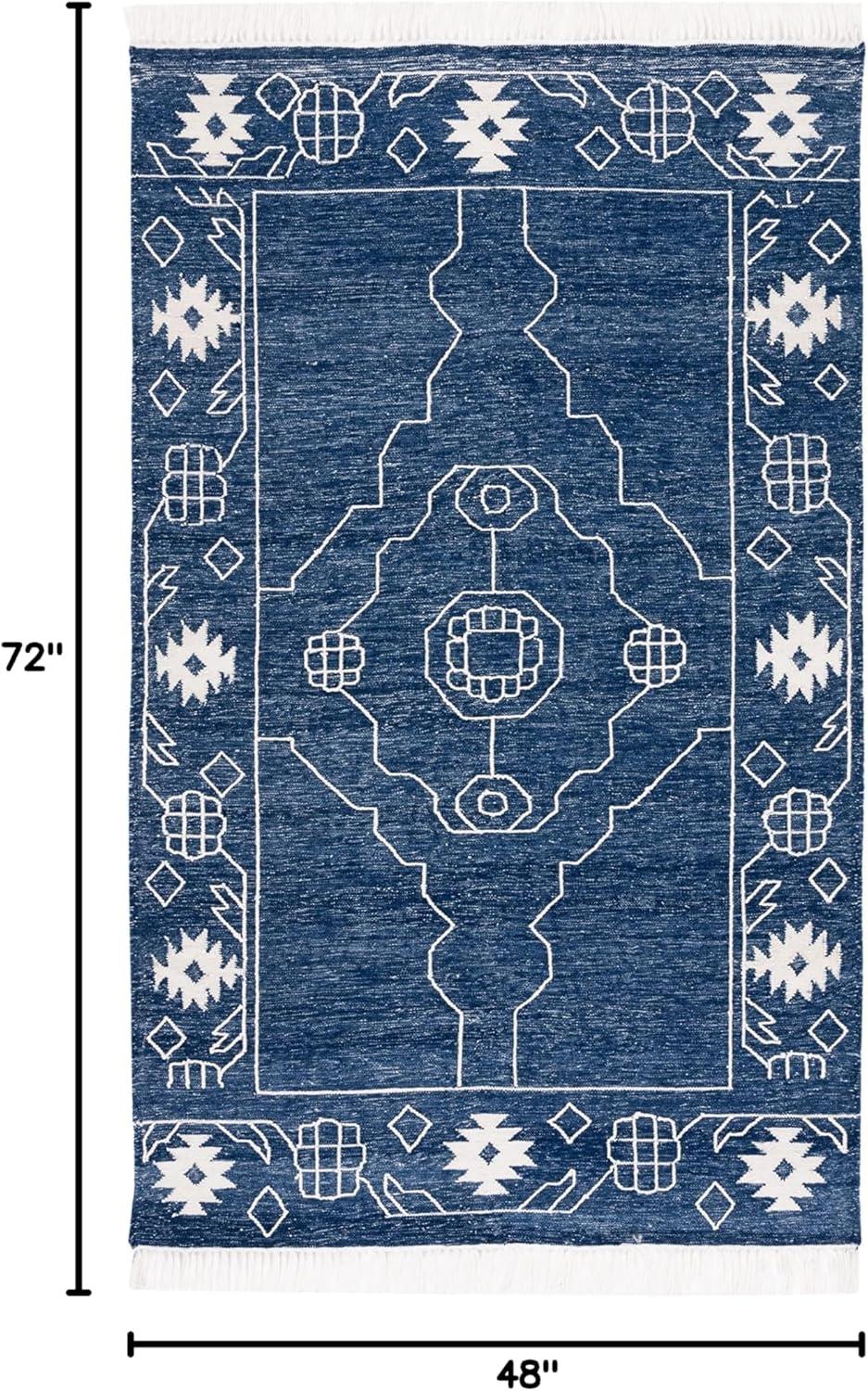 image:imageSAFAVIEH Kilim Collection Area Rug 6 x 9 Blue amp Ivory Flat Weave Rustic Boho Tribal Design NonShedding amp Easy Care Ideal for High Traffic Areas in Living Room Bedroom KLM763MNavyIvory