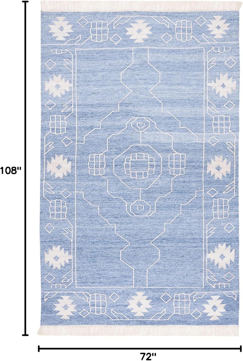 image:imageSAFAVIEH Kilim Collection Area Rug 6 x 9 Blue amp Ivory Flat Weave Rustic Boho Tribal Design NonShedding amp Easy Care Ideal for High Traffic Areas in Living Room Bedroom KLM763MBlueIvory