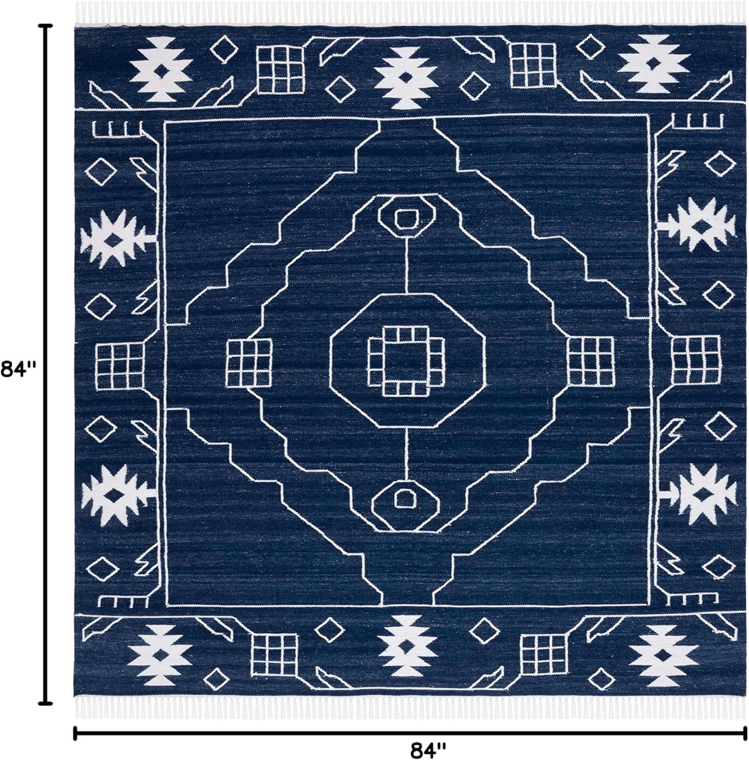 image:imageSAFAVIEH Kilim Collection Area Rug 6 x 9 Blue amp Ivory Flat Weave Rustic Boho Tribal Design NonShedding amp Easy Care Ideal for High Traffic Areas in Living Room Bedroom KLM763MNavyIvory