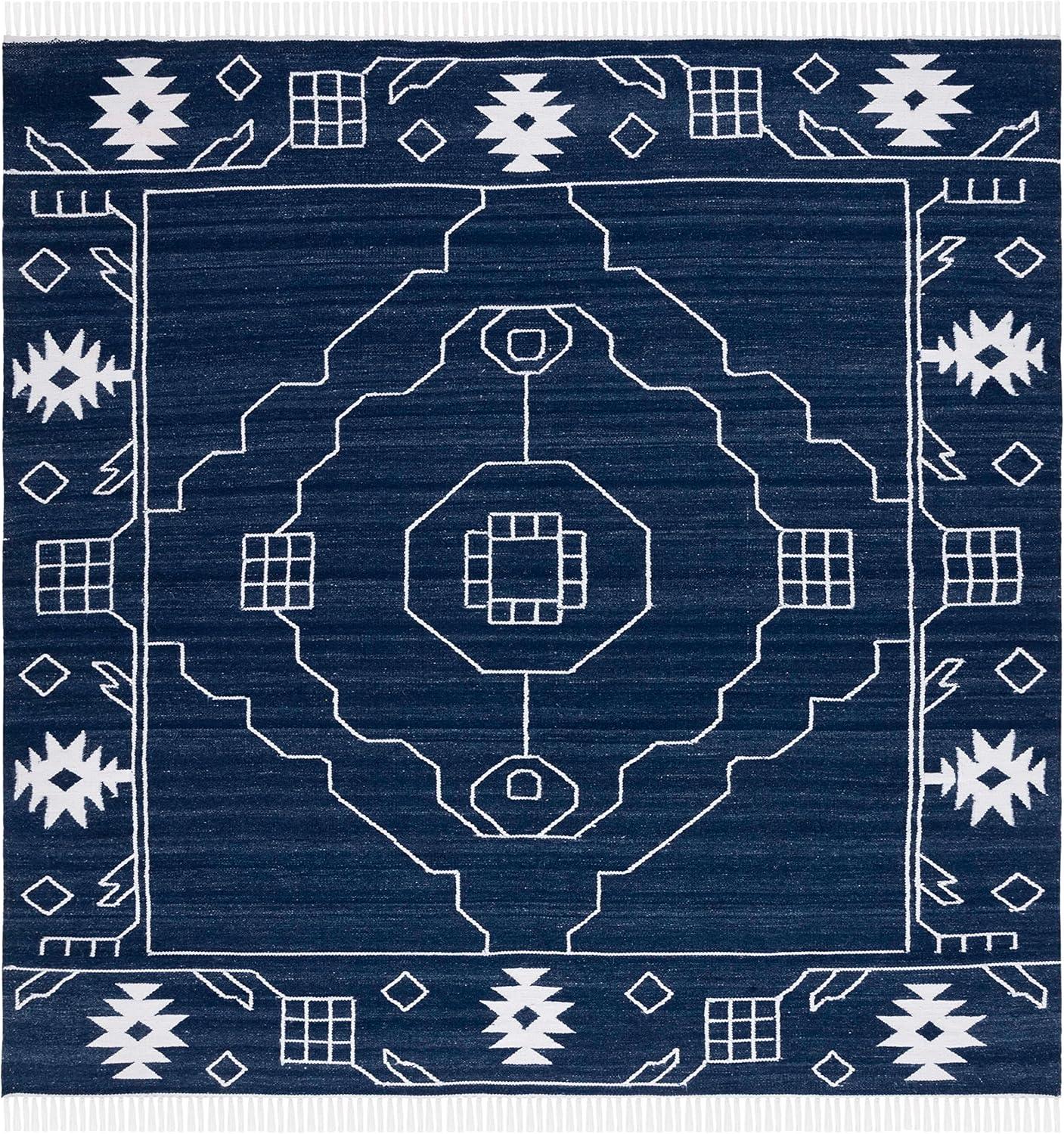 image:imageSAFAVIEH Kilim Collection Area Rug 6 x 9 Blue amp Ivory Flat Weave Rustic Boho Tribal Design NonShedding amp Easy Care Ideal for High Traffic Areas in Living Room Bedroom KLM763MNavyIvory