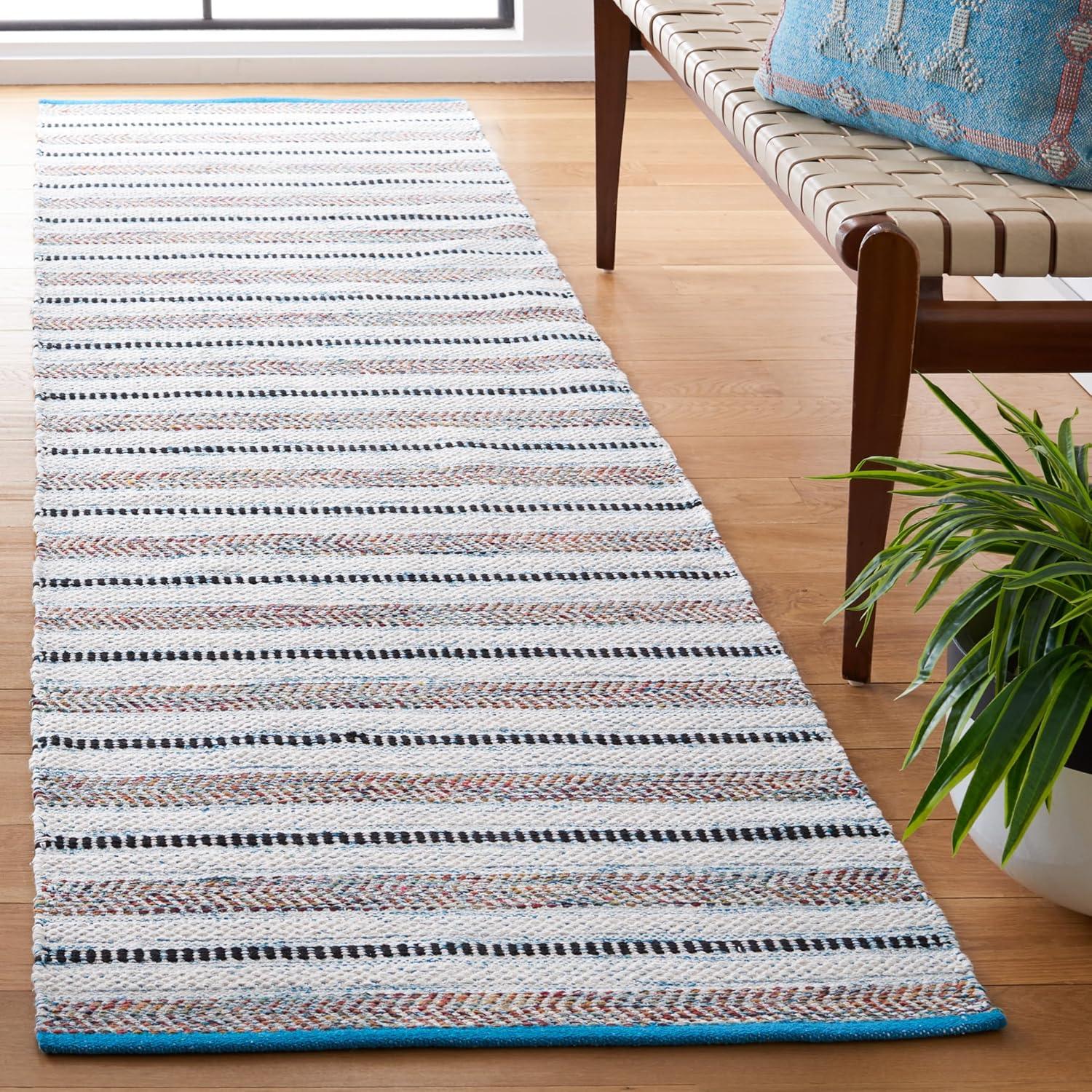 image:imageSAFAVIEH Kilim Collection Area Rug 6 x 9 Blue amp Ivory Flat Weave Rustic Boho Tribal Design NonShedding amp Easy Care Ideal for High Traffic Areas in Living Room Bedroom KLM763MTurquoiseIvory