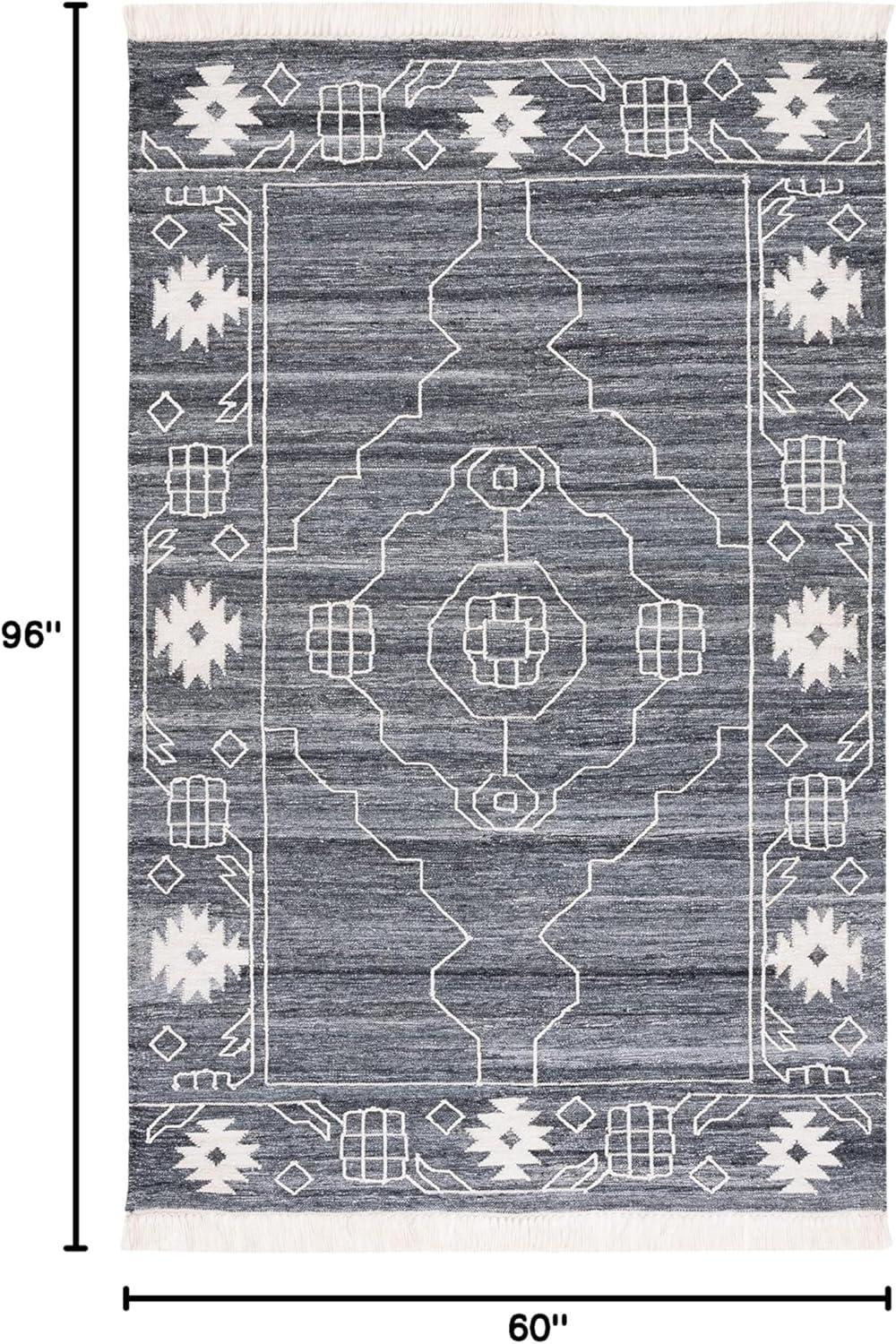 image:imageSAFAVIEH Kilim Collection Area Rug 6 x 9 Blue amp Ivory Flat Weave Rustic Boho Tribal Design NonShedding amp Easy Care Ideal for High Traffic Areas in Living Room Bedroom KLM763MBlackIvory