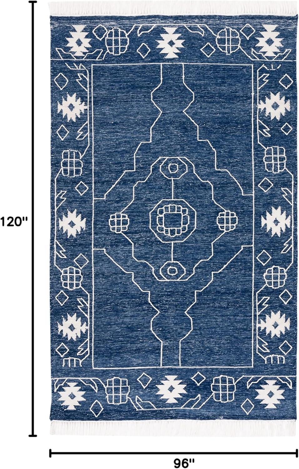 image:imageSAFAVIEH Kilim Collection Area Rug 6 x 9 Blue amp Ivory Flat Weave Rustic Boho Tribal Design NonShedding amp Easy Care Ideal for High Traffic Areas in Living Room Bedroom KLM763MNavyIvory