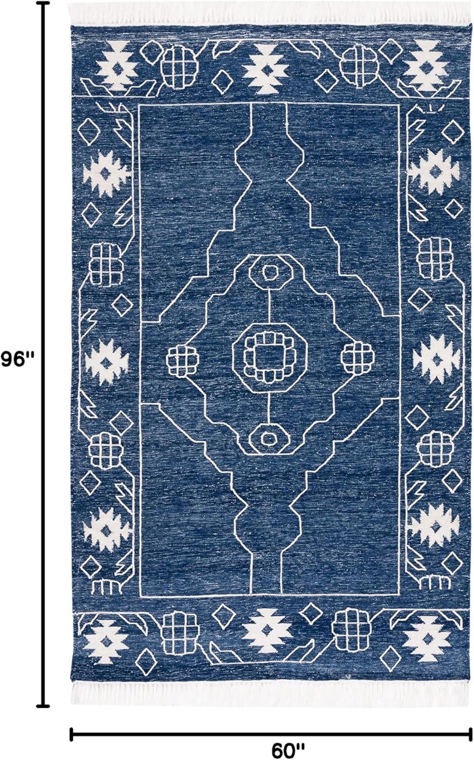 image:imageSAFAVIEH Kilim Collection Area Rug 6 x 9 Blue amp Ivory Flat Weave Rustic Boho Tribal Design NonShedding amp Easy Care Ideal for High Traffic Areas in Living Room Bedroom KLM763MNavyIvory