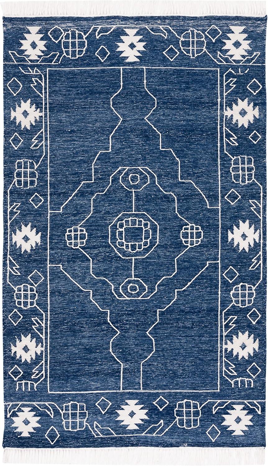 image:imageSAFAVIEH Kilim Collection Area Rug 6 x 9 Blue amp Ivory Flat Weave Rustic Boho Tribal Design NonShedding amp Easy Care Ideal for High Traffic Areas in Living Room Bedroom KLM763MNavyIvory