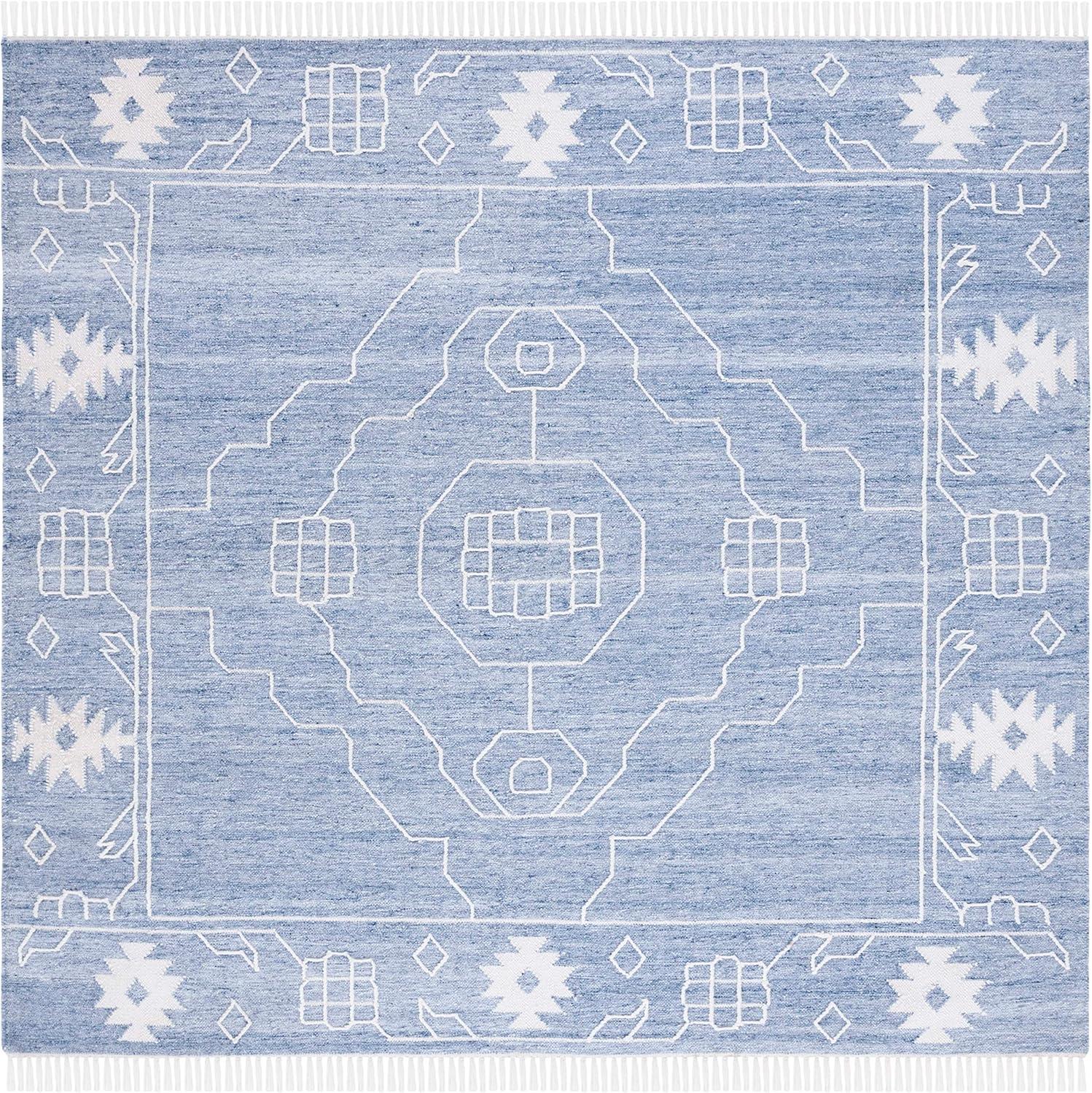image:imageSAFAVIEH Kilim Collection Area Rug 6 x 9 Blue amp Ivory Flat Weave Rustic Boho Tribal Design NonShedding amp Easy Care Ideal for High Traffic Areas in Living Room Bedroom KLM763MBlueIvory