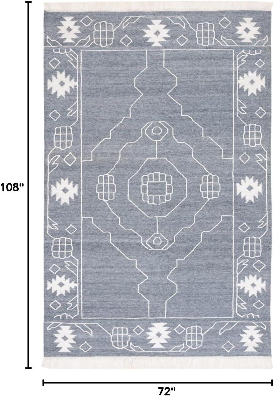 image:imageSAFAVIEH Kilim Collection Area Rug 6 x 9 Blue amp Ivory Flat Weave Rustic Boho Tribal Design NonShedding amp Easy Care Ideal for High Traffic Areas in Living Room Bedroom KLM763MDark GreyIvory