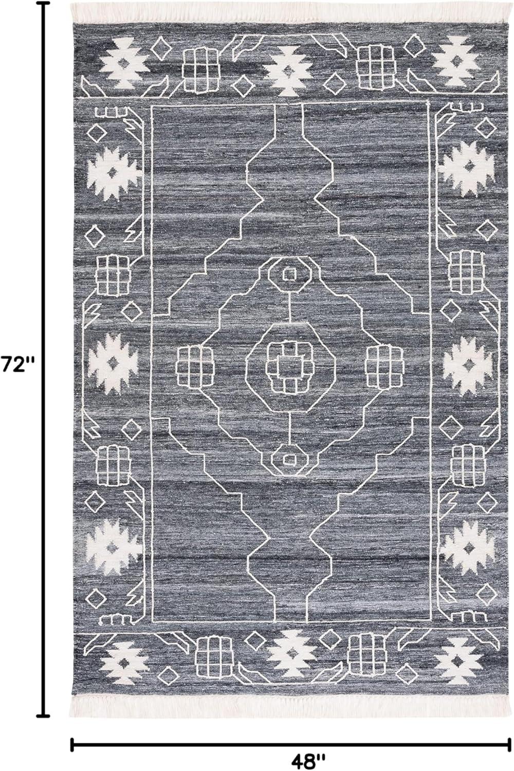 image:imageSAFAVIEH Kilim Collection Area Rug 6 x 9 Blue amp Ivory Flat Weave Rustic Boho Tribal Design NonShedding amp Easy Care Ideal for High Traffic Areas in Living Room Bedroom KLM763MBlackIvory
