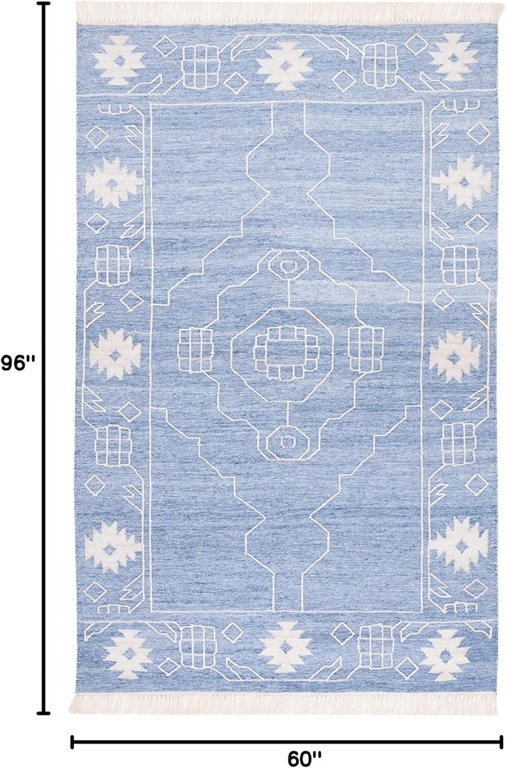 image:imageSAFAVIEH Kilim Collection Area Rug 6 x 9 Blue amp Ivory Flat Weave Rustic Boho Tribal Design NonShedding amp Easy Care Ideal for High Traffic Areas in Living Room Bedroom KLM763MBlueIvory
