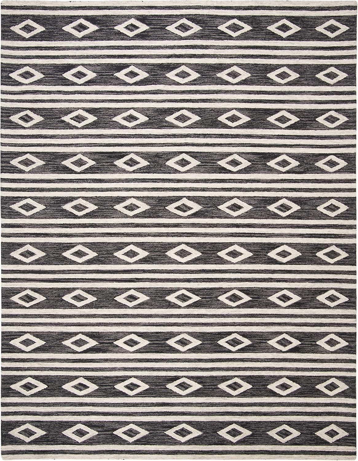 image:imageSAFAVIEH MicroLoop Collection Area Rug 5 Square Navy amp Ivory Handmade Moroccan Tribal Wool Ideal for High Traffic Areas in Living Room Bedroom MLP153NCharcoalIvory