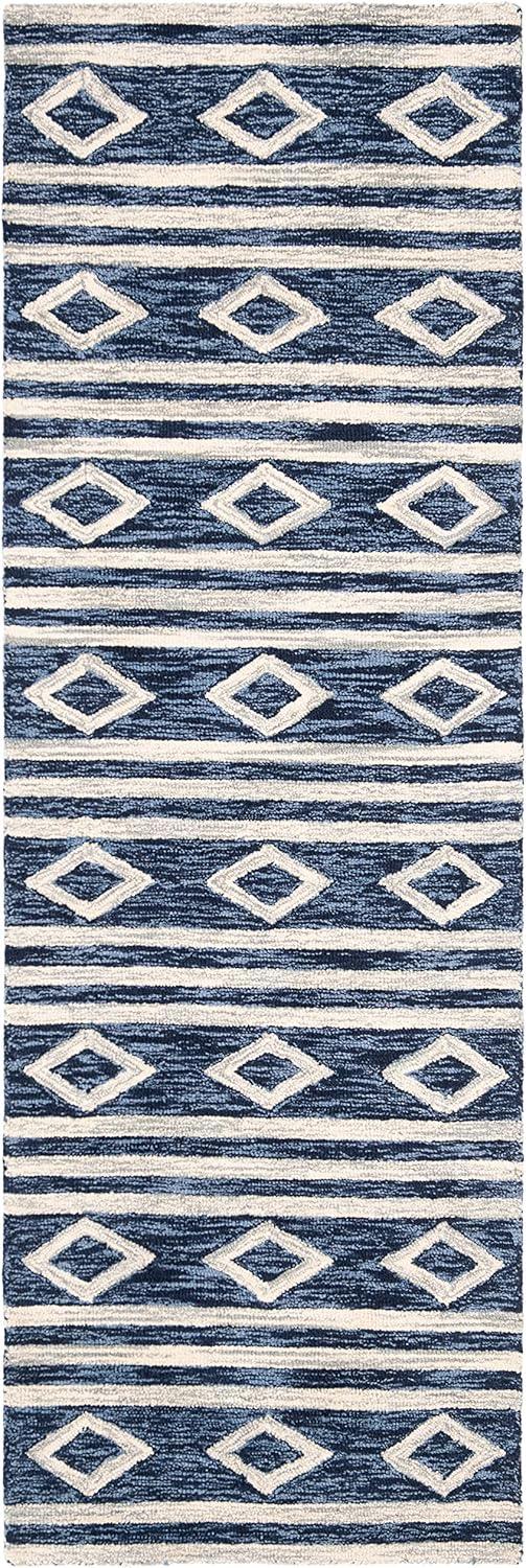 image:imageSAFAVIEH MicroLoop Collection Area Rug 5 Square Navy amp Ivory Handmade Moroccan Tribal Wool Ideal for High Traffic Areas in Living Room Bedroom MLP153NNavyIvory