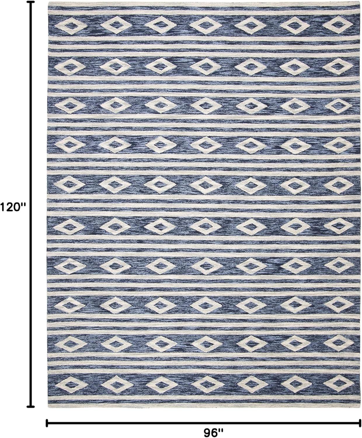 image:imageSAFAVIEH MicroLoop Collection Area Rug 5 Square Navy amp Ivory Handmade Moroccan Tribal Wool Ideal for High Traffic Areas in Living Room Bedroom MLP153NNavyIvory