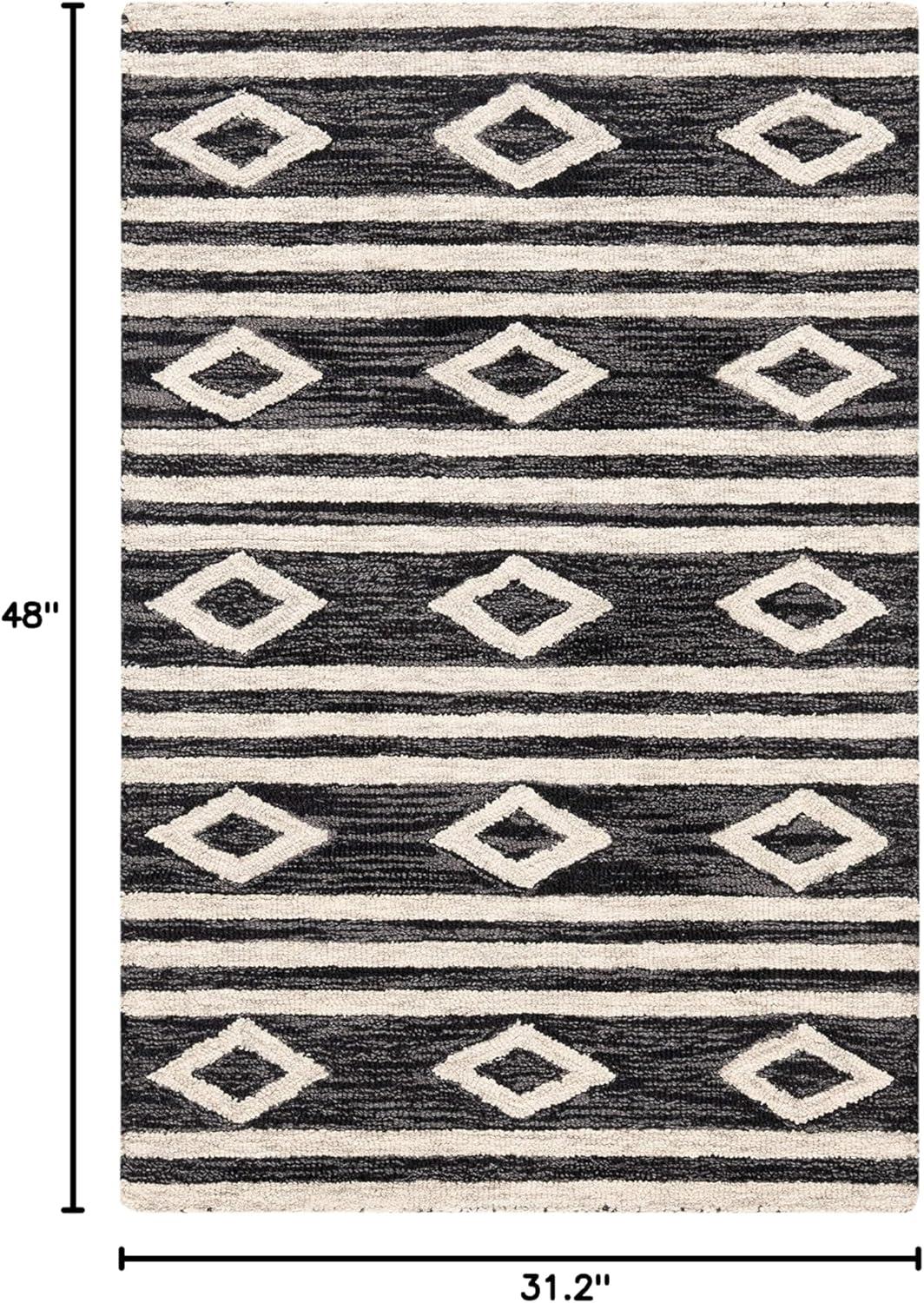 image:imageSAFAVIEH MicroLoop Collection Area Rug 5 Square Navy amp Ivory Handmade Moroccan Tribal Wool Ideal for High Traffic Areas in Living Room Bedroom MLP153NCharcoalIvory