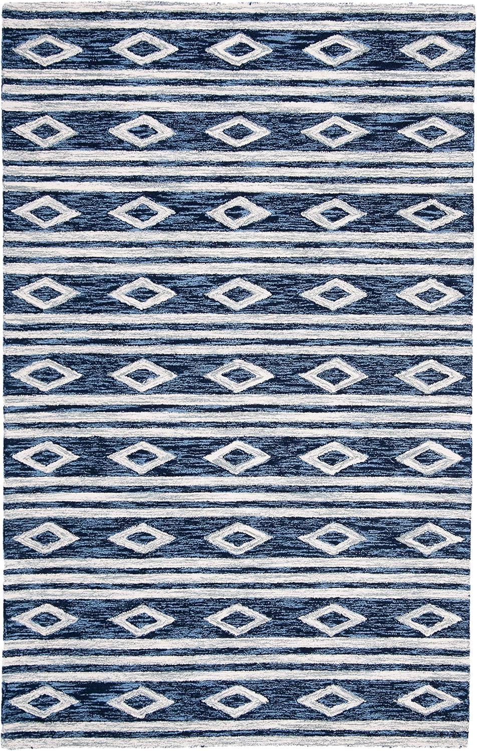 image:imageSAFAVIEH MicroLoop Collection Area Rug 5 Square Navy amp Ivory Handmade Moroccan Tribal Wool Ideal for High Traffic Areas in Living Room Bedroom MLP153NNavyIvory