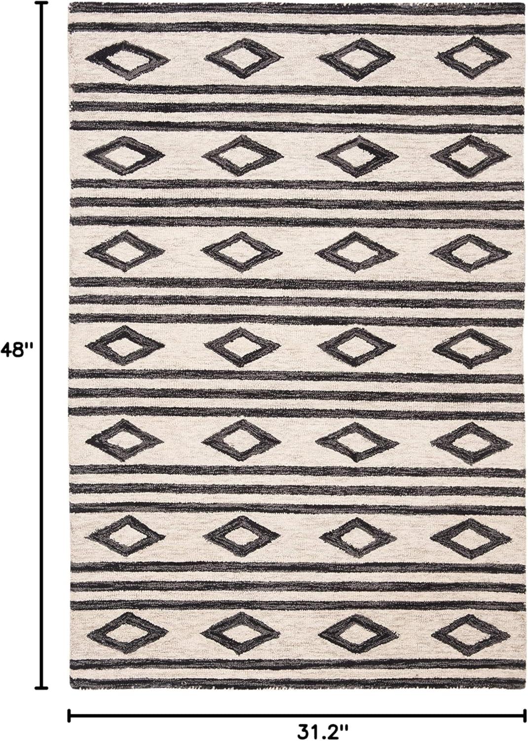 image:imageSAFAVIEH MicroLoop Collection Area Rug 5 Square Navy amp Ivory Handmade Moroccan Tribal Wool Ideal for High Traffic Areas in Living Room Bedroom MLP153NIvoryCharcoal