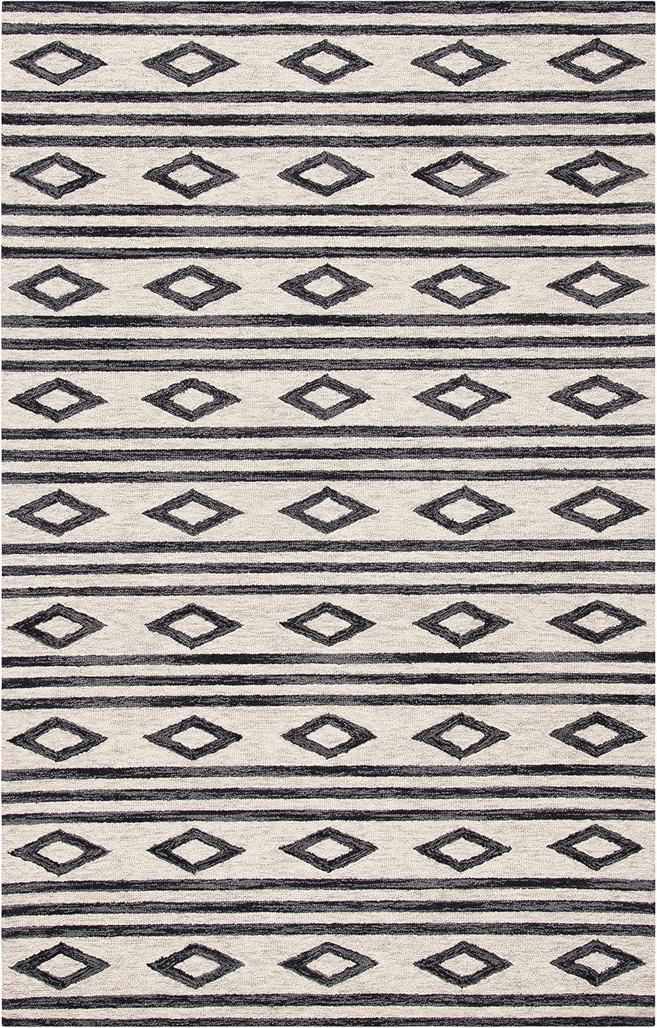 image:imageSAFAVIEH MicroLoop Collection Area Rug 5 Square Navy amp Ivory Handmade Moroccan Tribal Wool Ideal for High Traffic Areas in Living Room Bedroom MLP153NIvoryCharcoal