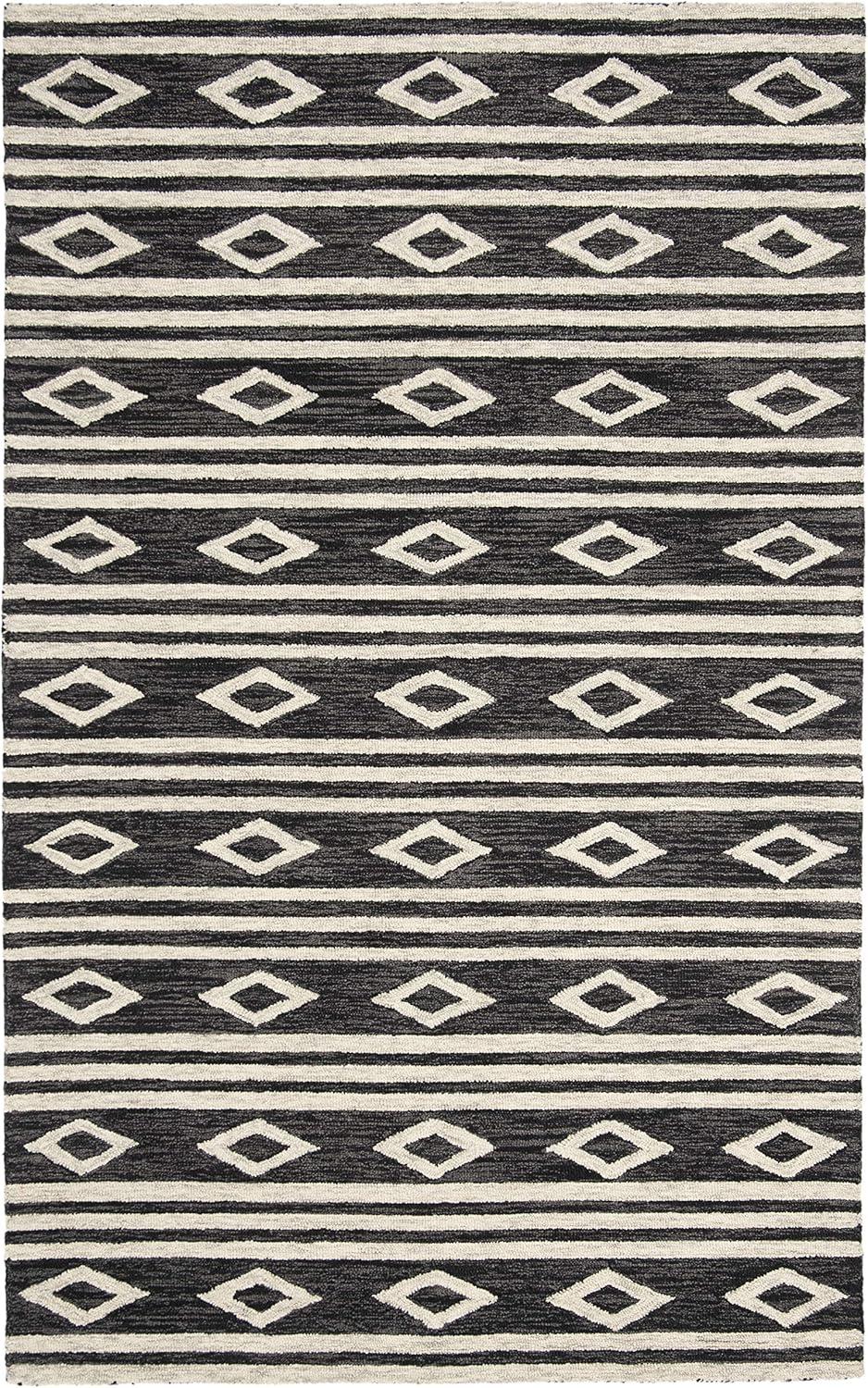 image:imageSAFAVIEH MicroLoop Collection Area Rug 5 Square Navy amp Ivory Handmade Moroccan Tribal Wool Ideal for High Traffic Areas in Living Room Bedroom MLP153NCharcoalIvory