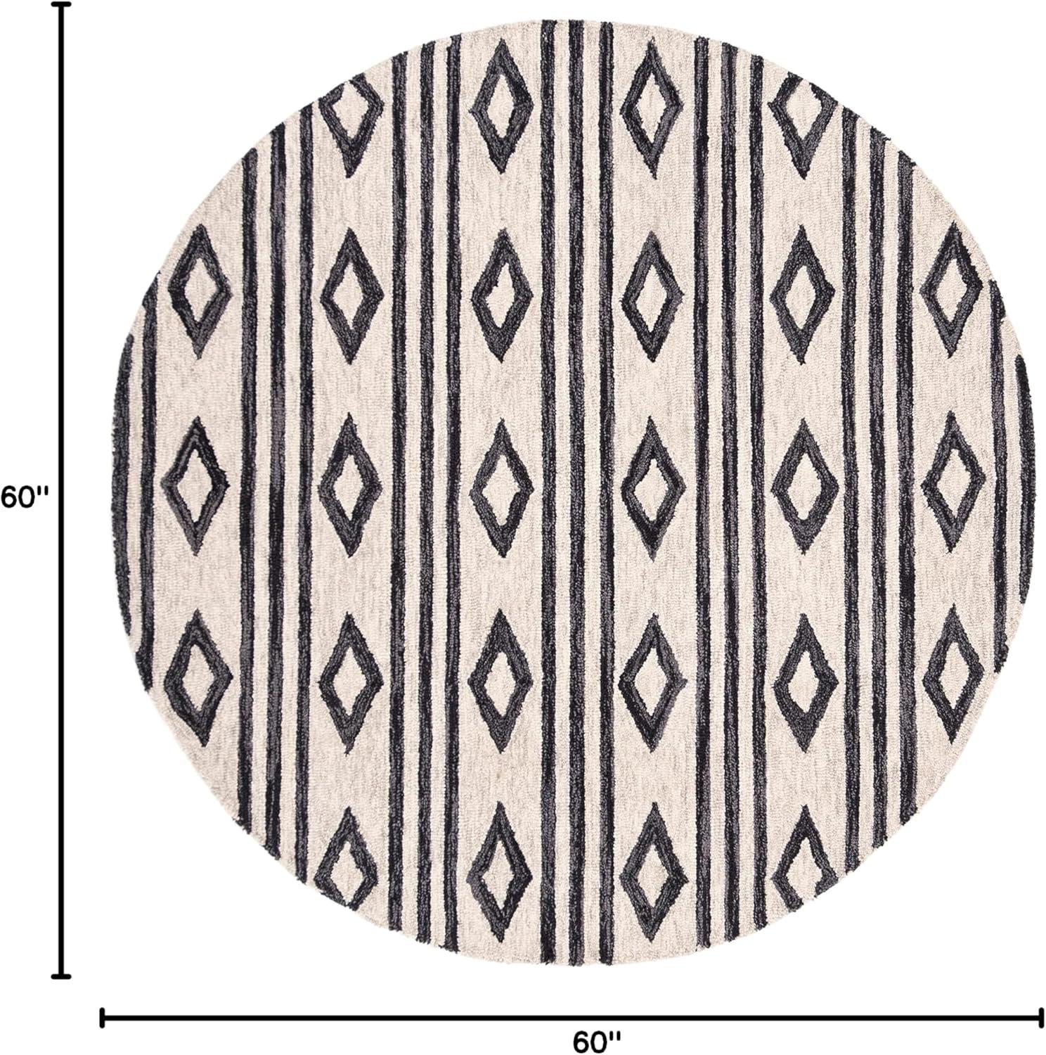 image:imageSAFAVIEH MicroLoop Collection Area Rug 5 Square Navy amp Ivory Handmade Moroccan Tribal Wool Ideal for High Traffic Areas in Living Room Bedroom MLP153NIvoryCharcoal