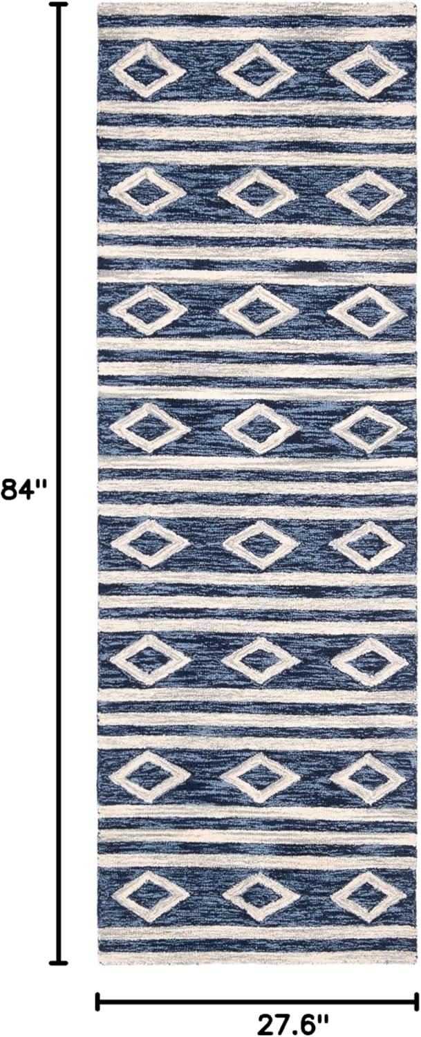 image:imageSAFAVIEH MicroLoop Collection Area Rug 5 Square Navy amp Ivory Handmade Moroccan Tribal Wool Ideal for High Traffic Areas in Living Room Bedroom MLP153NNavyIvory