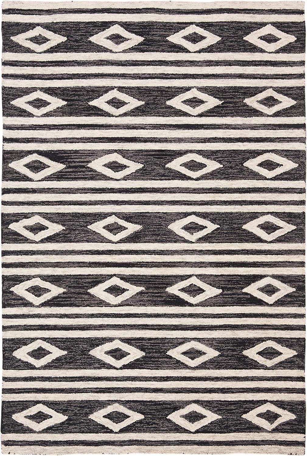 image:imageSAFAVIEH MicroLoop Collection Area Rug 5 Square Navy amp Ivory Handmade Moroccan Tribal Wool Ideal for High Traffic Areas in Living Room Bedroom MLP153NCharcoalIvory