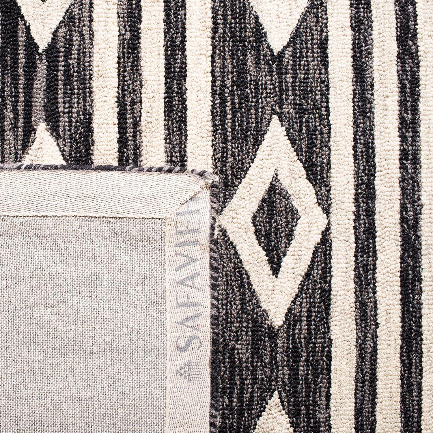 image:imageSAFAVIEH MicroLoop Collection Area Rug 5 Square Navy amp Ivory Handmade Moroccan Tribal Wool Ideal for High Traffic Areas in Living Room Bedroom MLP153NCharcoalIvory