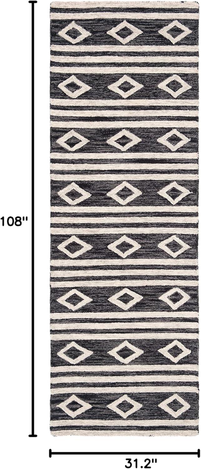 image:imageSAFAVIEH MicroLoop Collection Area Rug 5 Square Navy amp Ivory Handmade Moroccan Tribal Wool Ideal for High Traffic Areas in Living Room Bedroom MLP153NCharcoalIvory