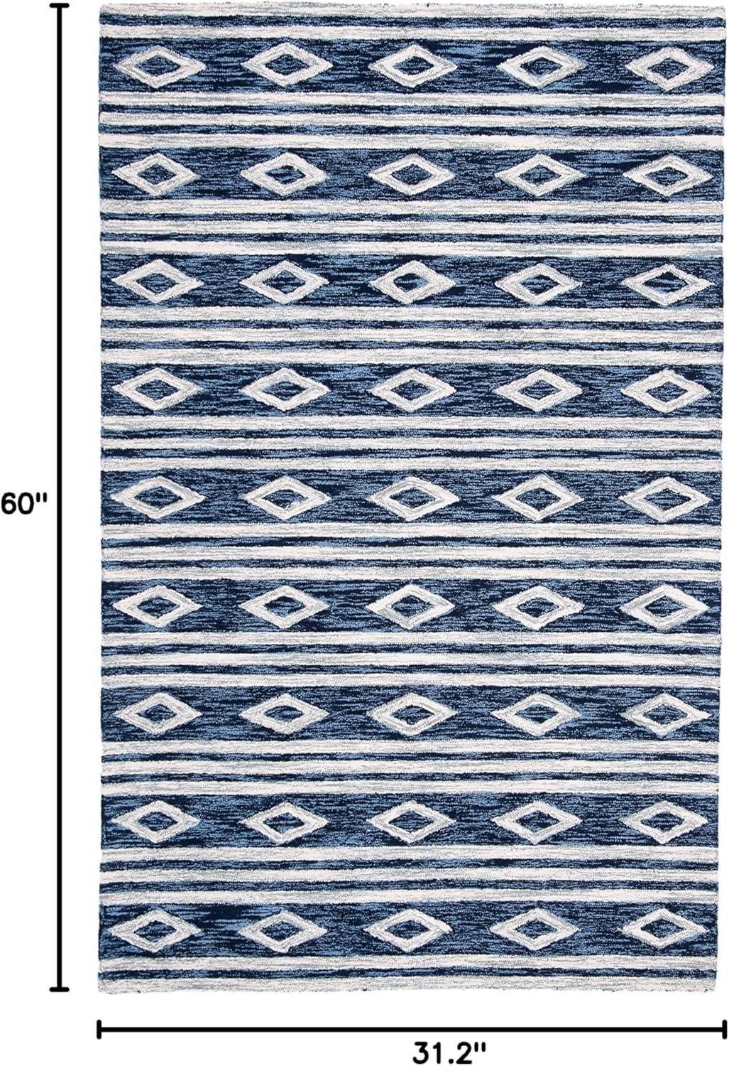 image:imageSAFAVIEH MicroLoop Collection Area Rug 5 Square Navy amp Ivory Handmade Moroccan Tribal Wool Ideal for High Traffic Areas in Living Room Bedroom MLP153NNavyIvory