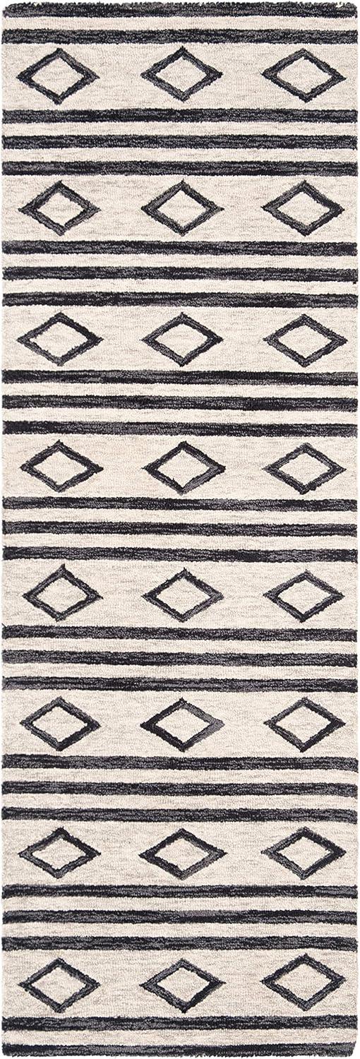 image:imageSAFAVIEH MicroLoop Collection Area Rug 5 Square Navy amp Ivory Handmade Moroccan Tribal Wool Ideal for High Traffic Areas in Living Room Bedroom MLP153NIvoryCharcoal
