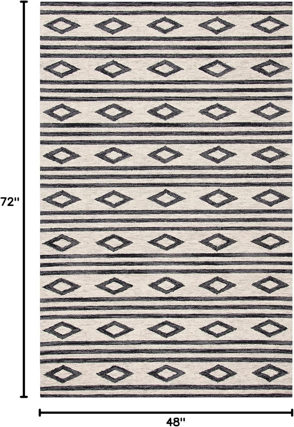 image:imageSAFAVIEH MicroLoop Collection Area Rug 5 Square Navy amp Ivory Handmade Moroccan Tribal Wool Ideal for High Traffic Areas in Living Room Bedroom MLP153NIvoryCharcoal