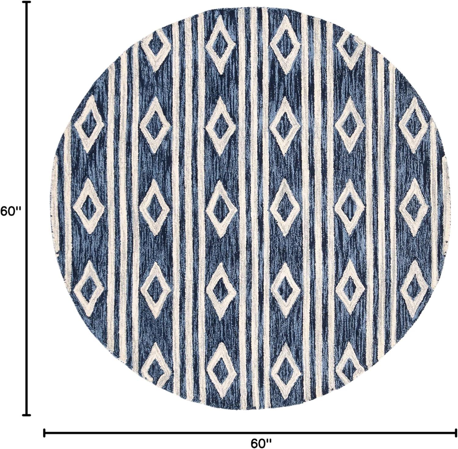 image:imageSAFAVIEH MicroLoop Collection Area Rug 5 Square Navy amp Ivory Handmade Moroccan Tribal Wool Ideal for High Traffic Areas in Living Room Bedroom MLP153NNavyIvory