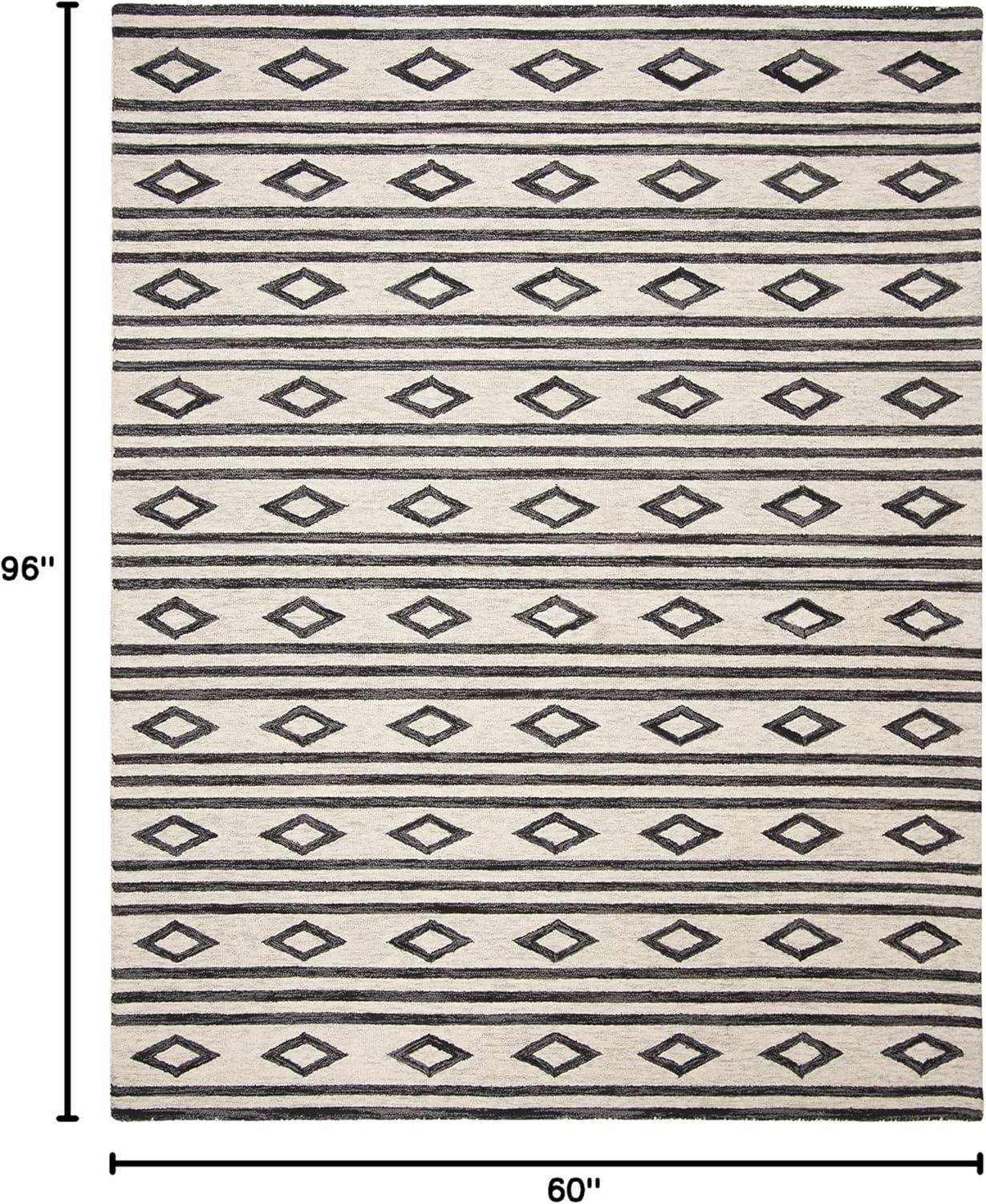 image:imageSAFAVIEH MicroLoop Collection Area Rug 5 Square Navy amp Ivory Handmade Moroccan Tribal Wool Ideal for High Traffic Areas in Living Room Bedroom MLP153NIvoryCharcoal